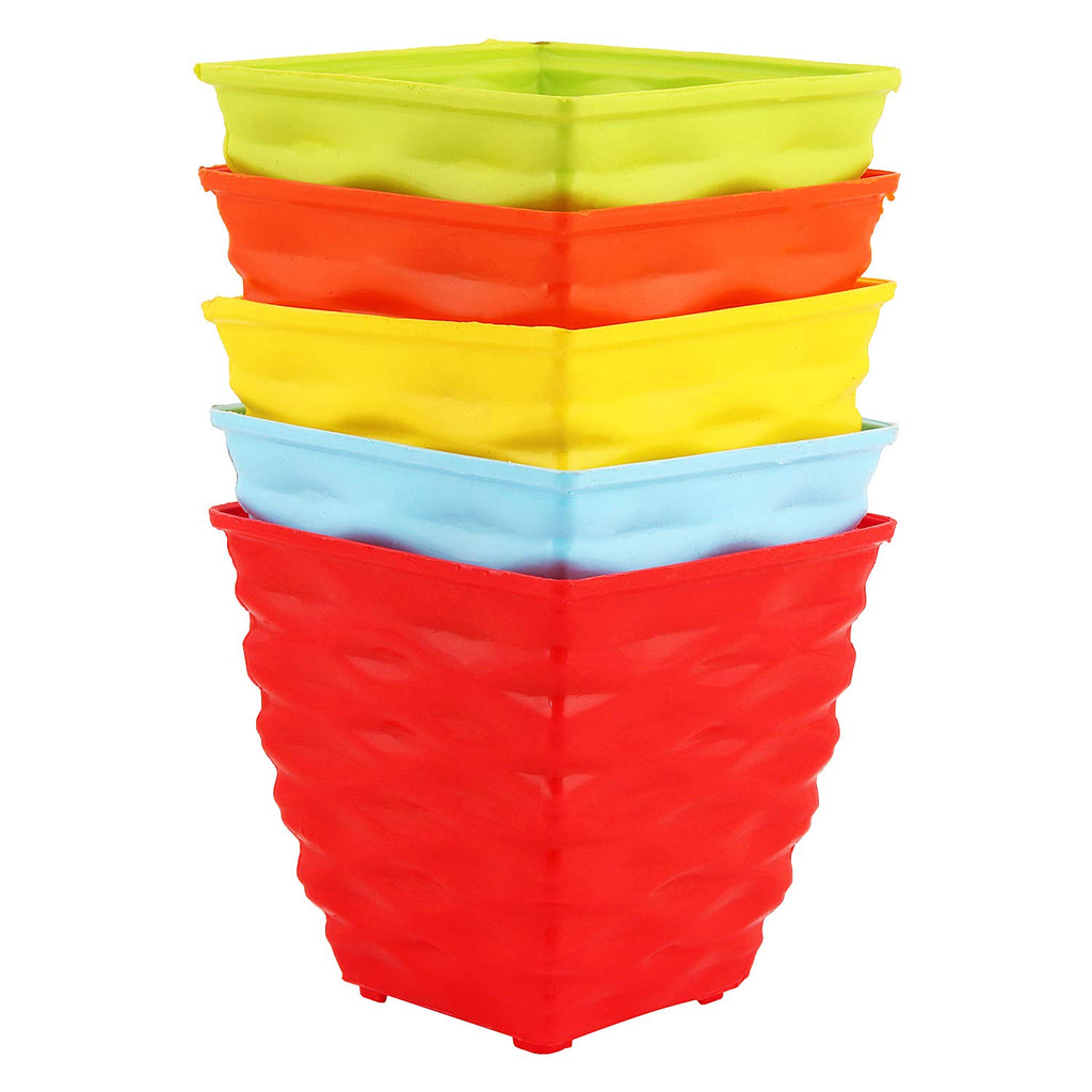 Leafy Tales Plastic Diamond Pots, Multicolor, 10x10x6 cm, 10 pcs (Square-10)