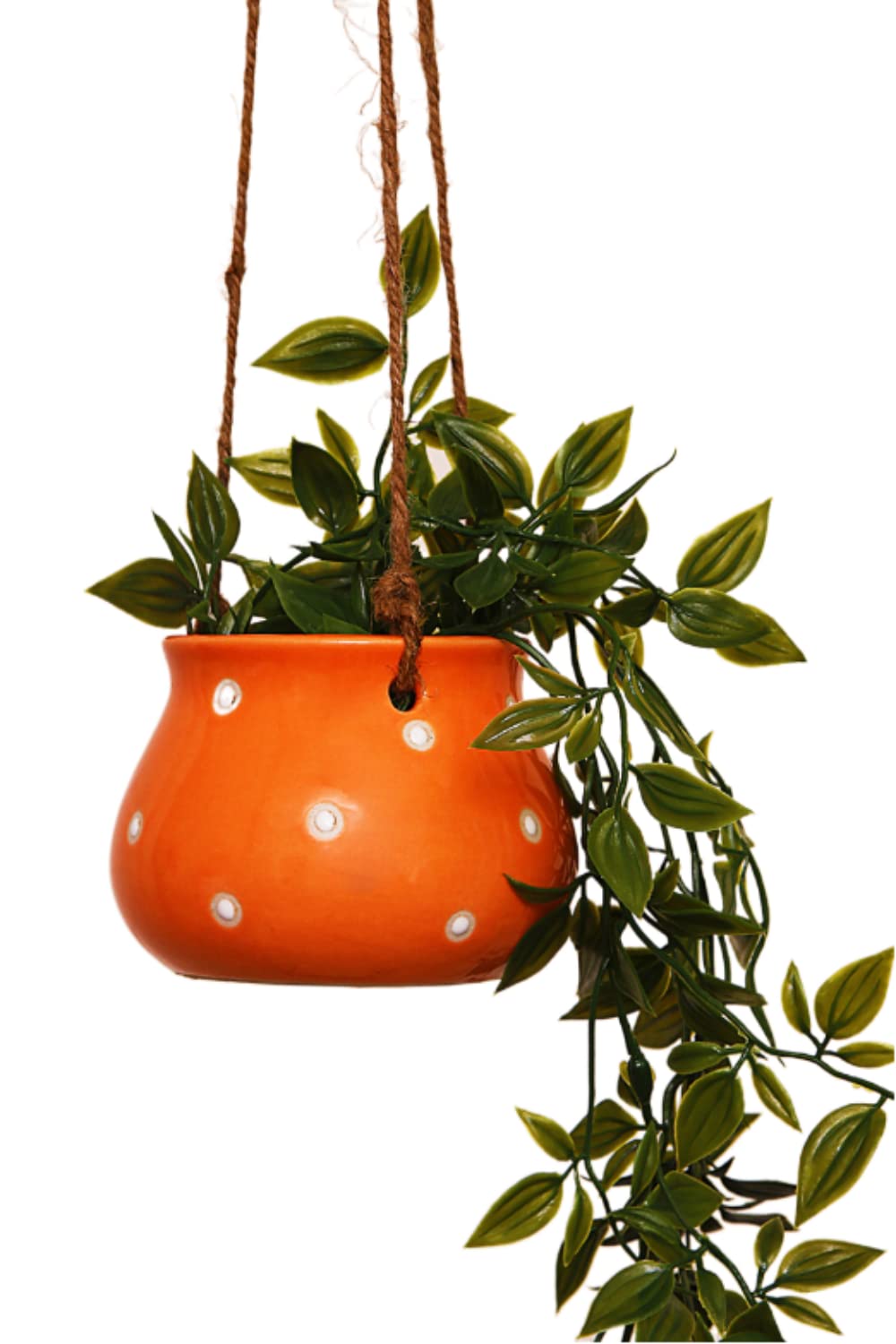 Leafy Tales Hanging Matki Shape Ceramic Pot Set of 2, Pot Only, Multicolor