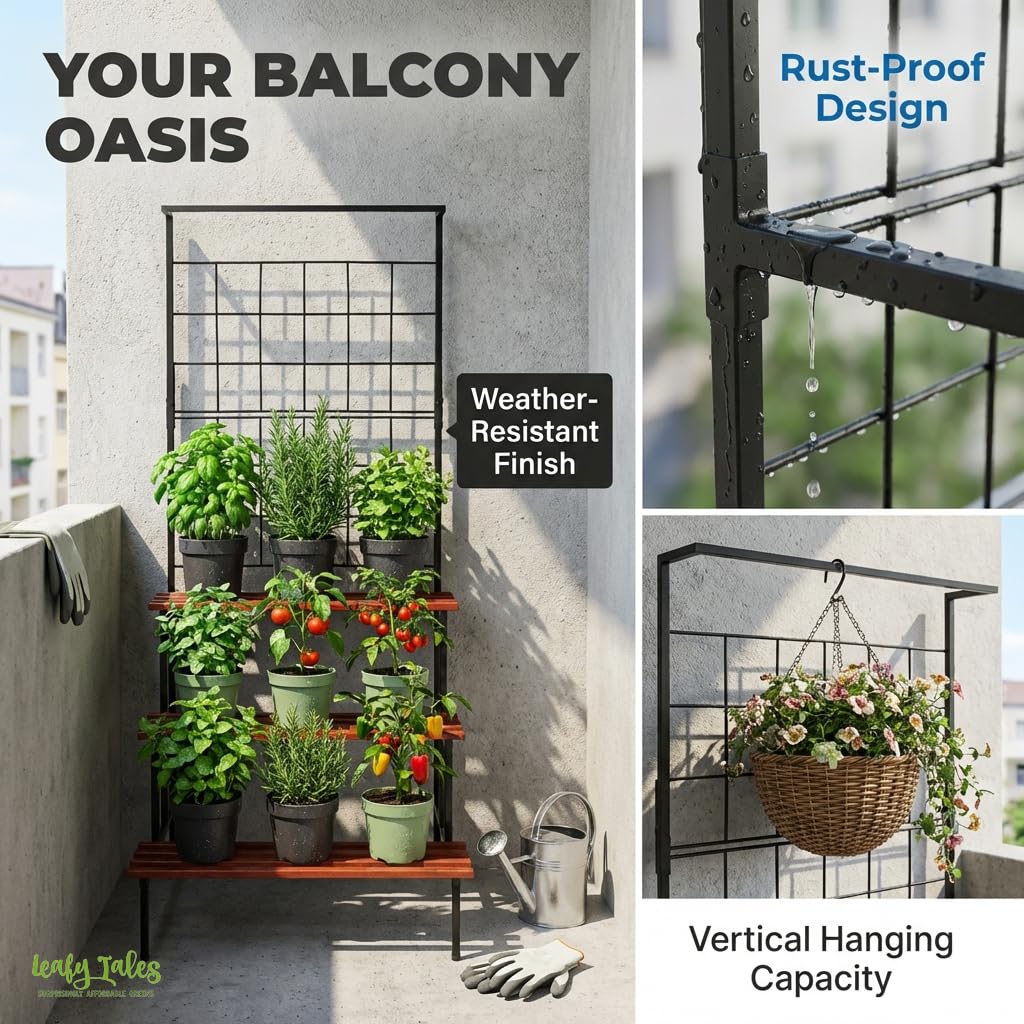 Leafy Tales Bloom 4-Tier Plant Stand with Premium Wooden Finish, Large Indoor & Outdoor Metal Planter for Living Room, Balcony & Patio, Flower Pot Display Shelf, Home Décor