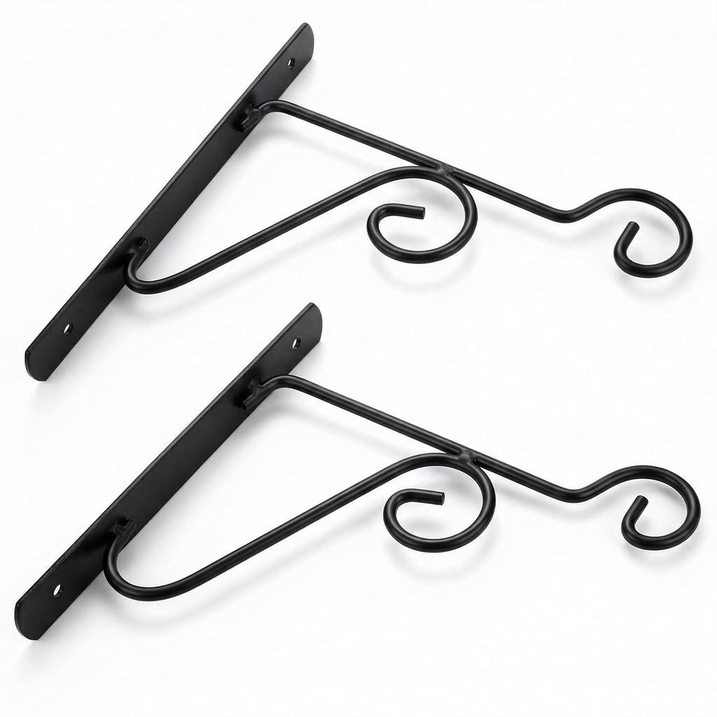 Leafy Tales 2-Pack Metal Hanging Plant Hooks - Decorative Wall Mount Brackets for Hanging Planters & Pots | Durable Rust-Resistant Iron Holders for Balcony, Fence & Garden Wall Decor