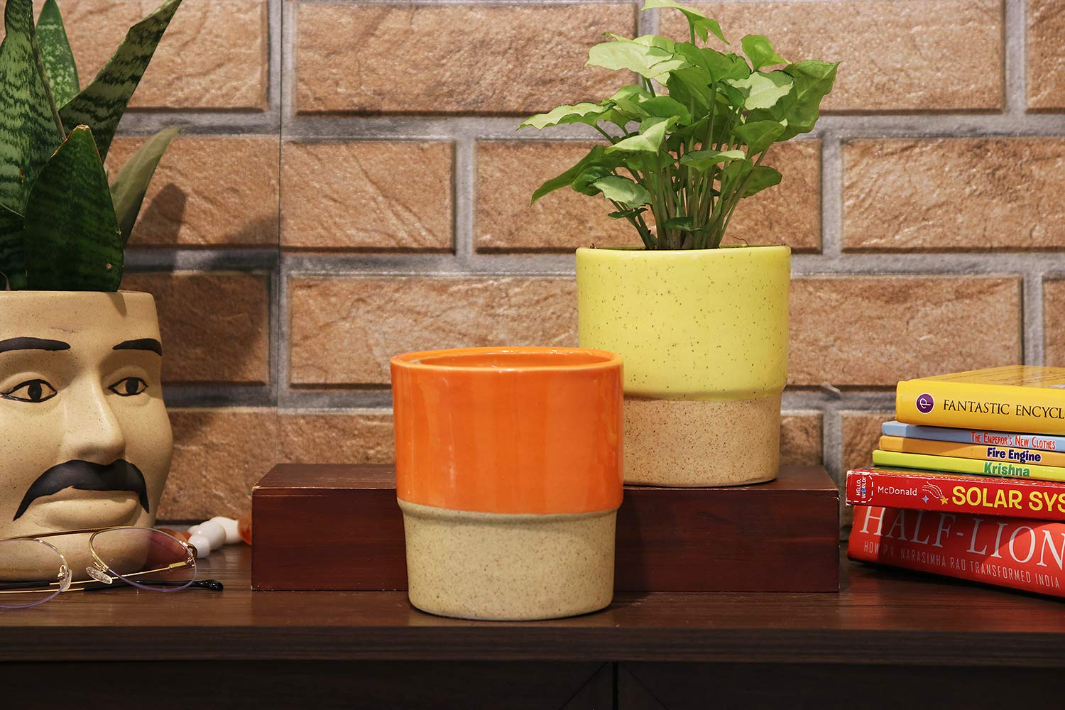 Leafy Tales Mystic Shape Ceramic Pot, Orange,1 pc
