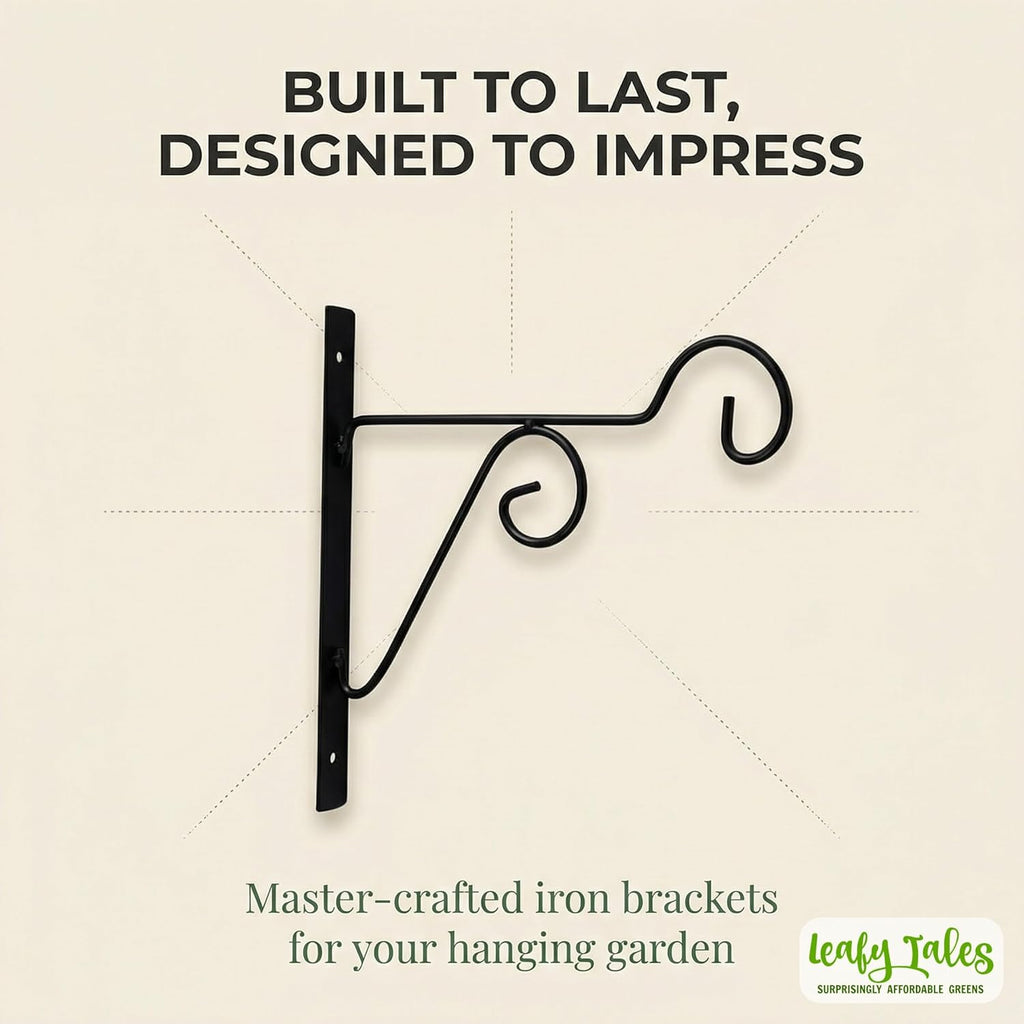 Leafy Tales 2-Pack Metal Hanging Plant Hooks - Decorative Wall Mount Brackets for Hanging Planters & Pots | Durable Rust-Resistant Iron Holders for Balcony, Fence & Garden Wall Decor