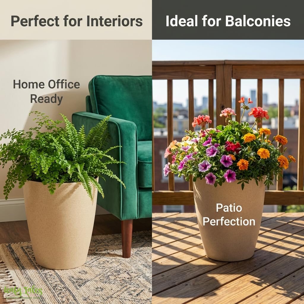 Leafy Tales Modern Round Tower Planter for Home Décor 12 INCH, Highly Durable,Lightweight Indoor Outdoor Planter, Flower Pot Gamla, Pot for Balcony Garden, Vegetables, Flowers & Greenery