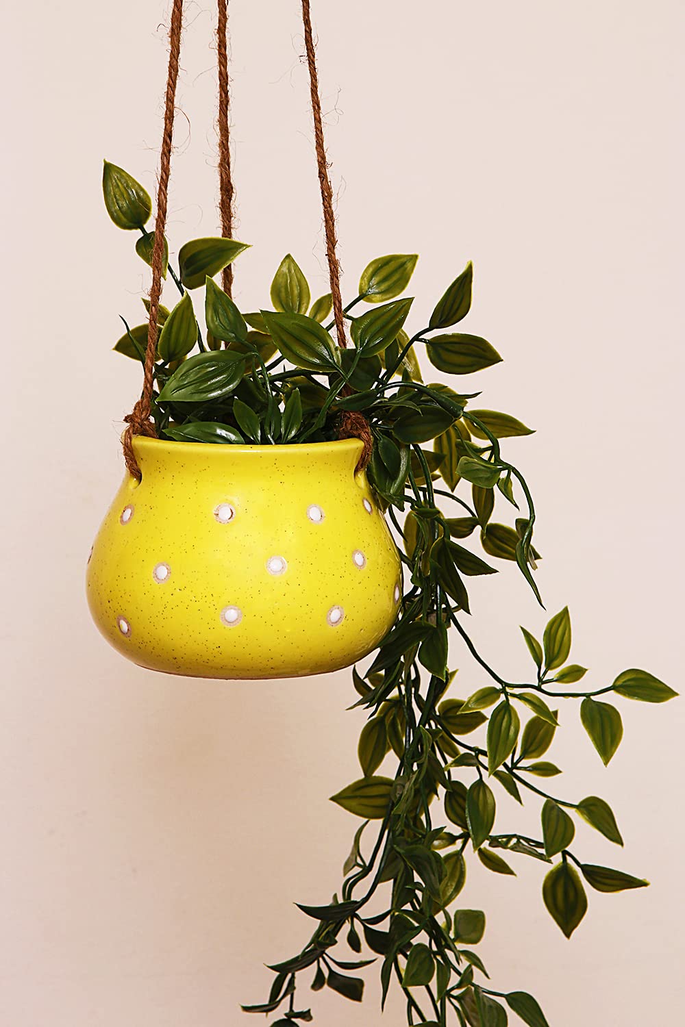Leafy Tales Hanging Matki Shape Ceramic Pot Set of 2, Pot Only, Multicolor