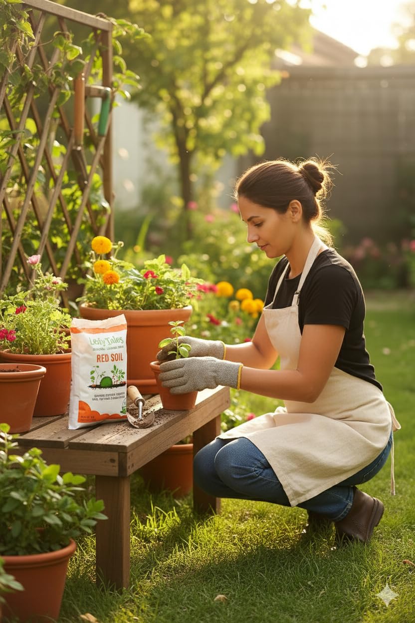 Leafy Tales Premium Red Soil for Plants (1kg) – Nutrient-Rich Organic Garden Soil for Vegetables, Flowers, & Fruits – High Porosity Potting Mix Component for Indoor Houseplants and Outdoor Gardening