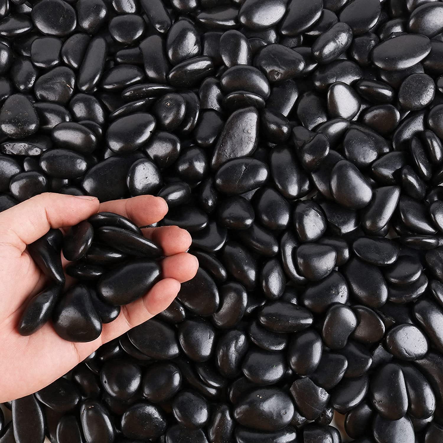 Leafy Tales Black Polish Marble Stone Pebbles for Home & Garden Decoration| Black Polish 1 Kg
