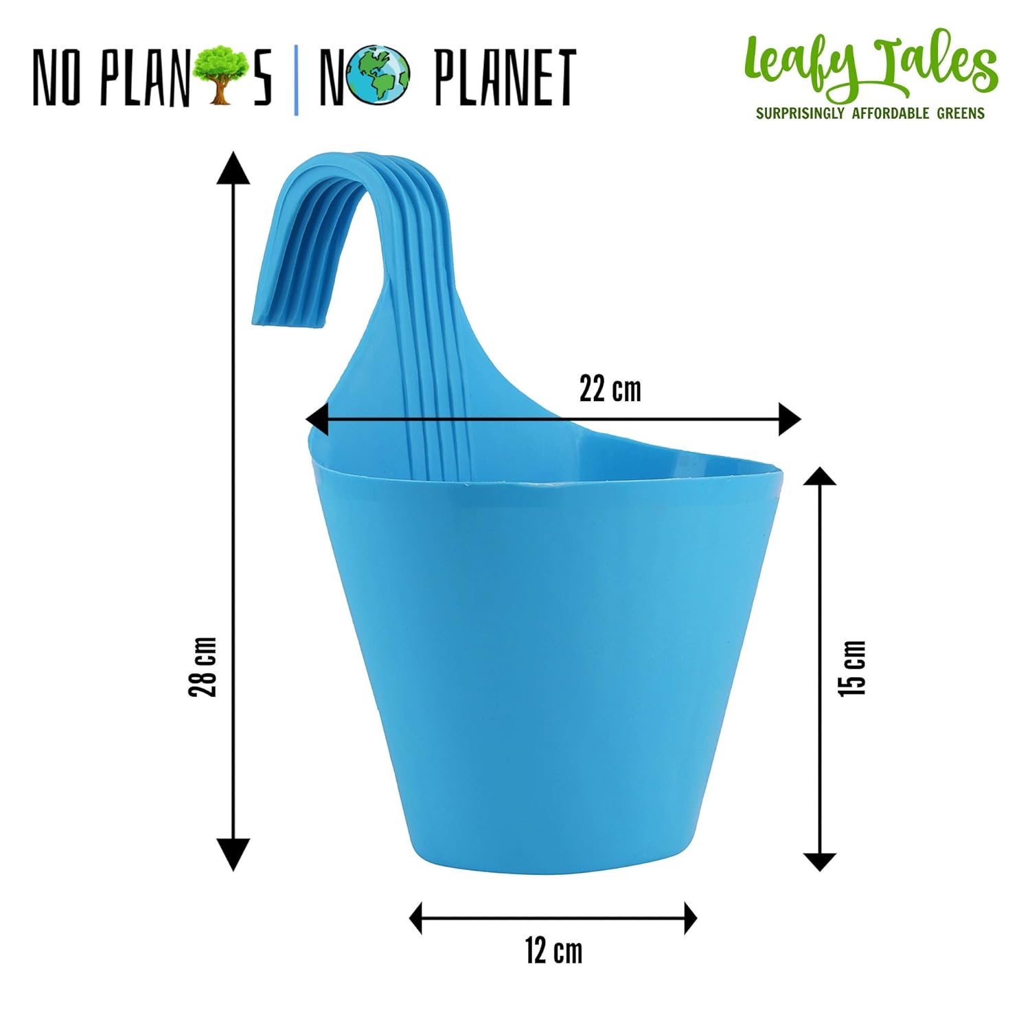Leafy Tales Plastic Hook Hanging Pots (Set of 5, Multicolor) - 28 x 12 x 22 cm Durable Railing Planters - Detachable Hook Flower Pots for Balcony, Indoor, Outdoor Garden & Window Grills