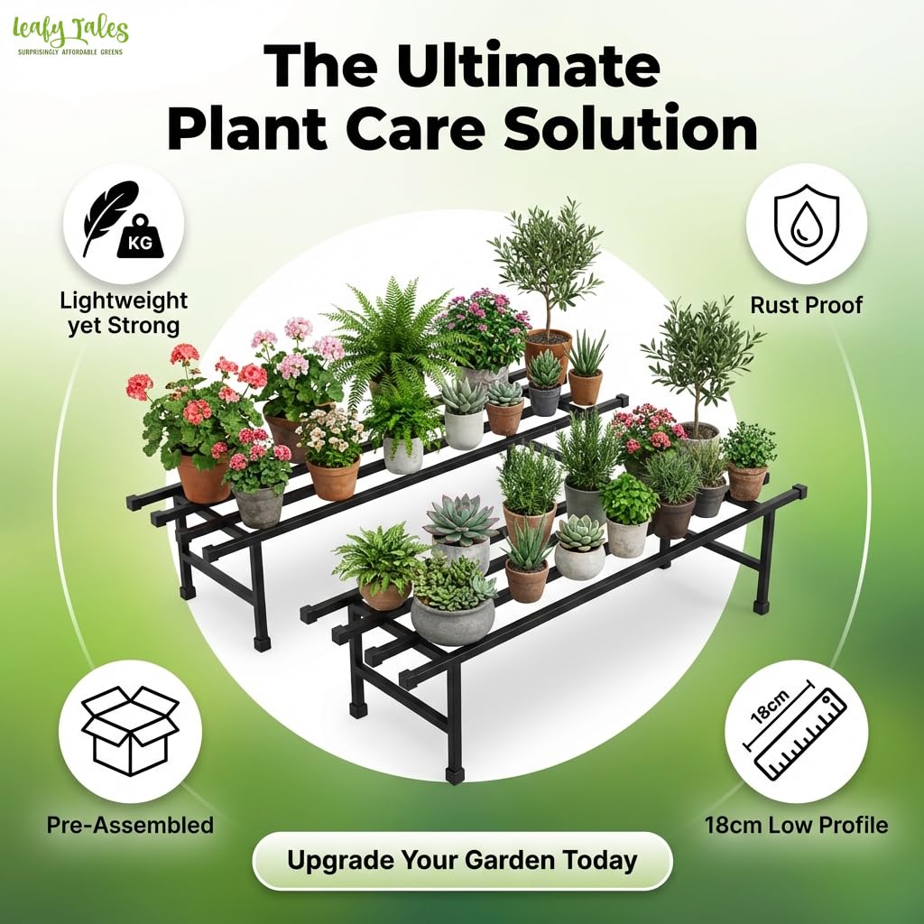Leafy Tales Heavy-Duty Metal Plant Stand Set of 2– Durable Iron Pot Stand for Indoor and Outdoor Use – Rust-Proof Garden Shelf (Black, 76cm x 24cm x 18cm)