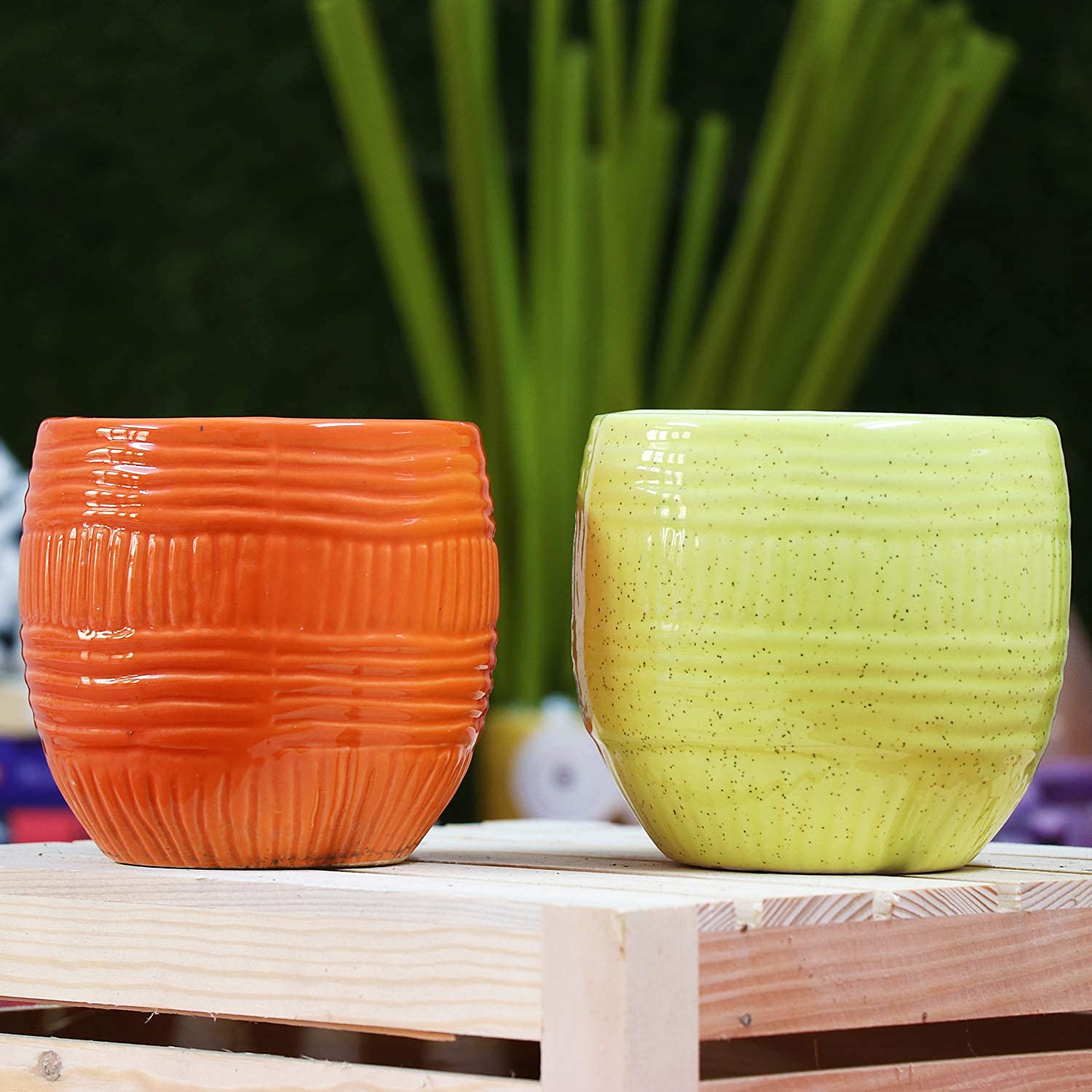 Leafy Tales Mystic Shape Ceramic Pot, Orange,1 pc