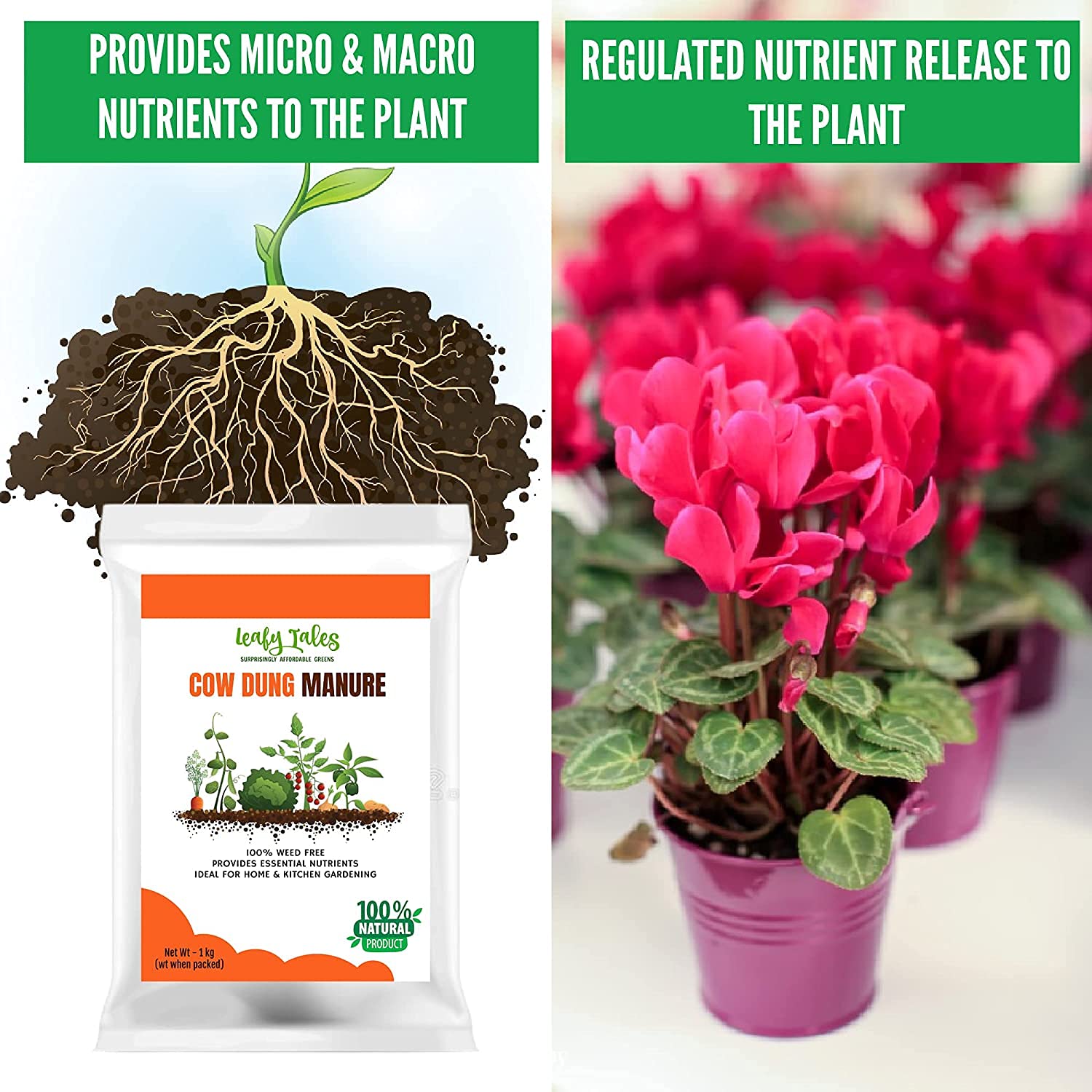 Leafy Tales Organic Cow Dung Manure for Plants 10kg - Fully Decomposed & Odorless Gobar ki Khad for Home Garden | Nutrient-Rich Organic Fertilizer & Soil Enricher for Flowers & Vegetables