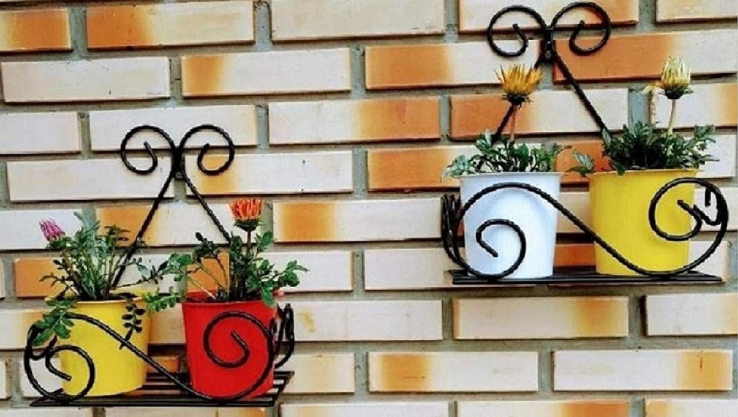 Leafy Tales Wall Mounted Metal Plant Stand Set of 2- Elegant Iron Flower Pot Holder for Indoor & Outdoor Walls | Decorative Rust-Proof Hanging Gamla Stand for Balcony, Living Room & Garden