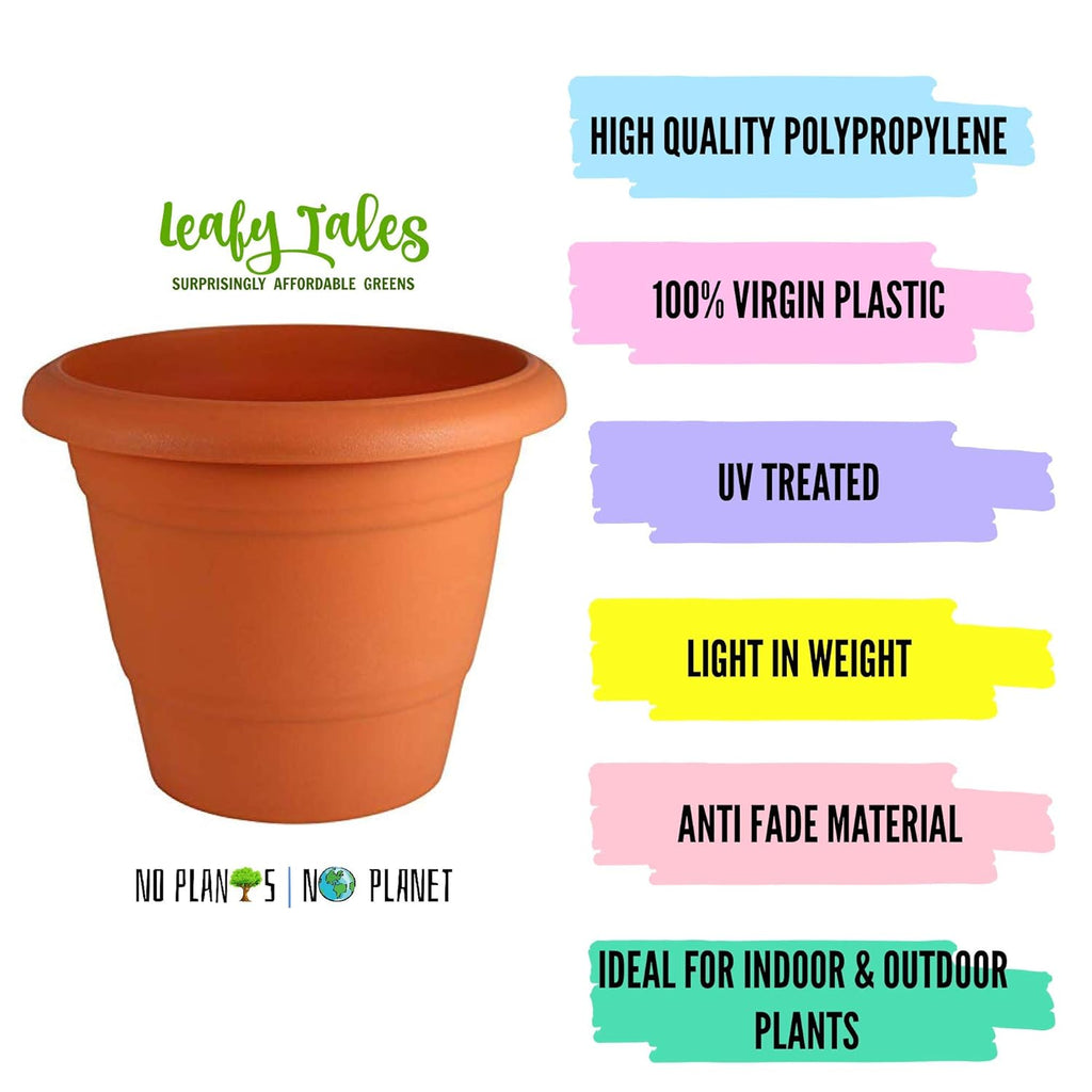 Leafy Tales 6-inch Plastic Flower Pots (Pack of 6) - Terracotta Colour Garden Gamla for Home & Outdoor Balcony - Durable Indoor/Outdoor Planters with Drainage Saucers