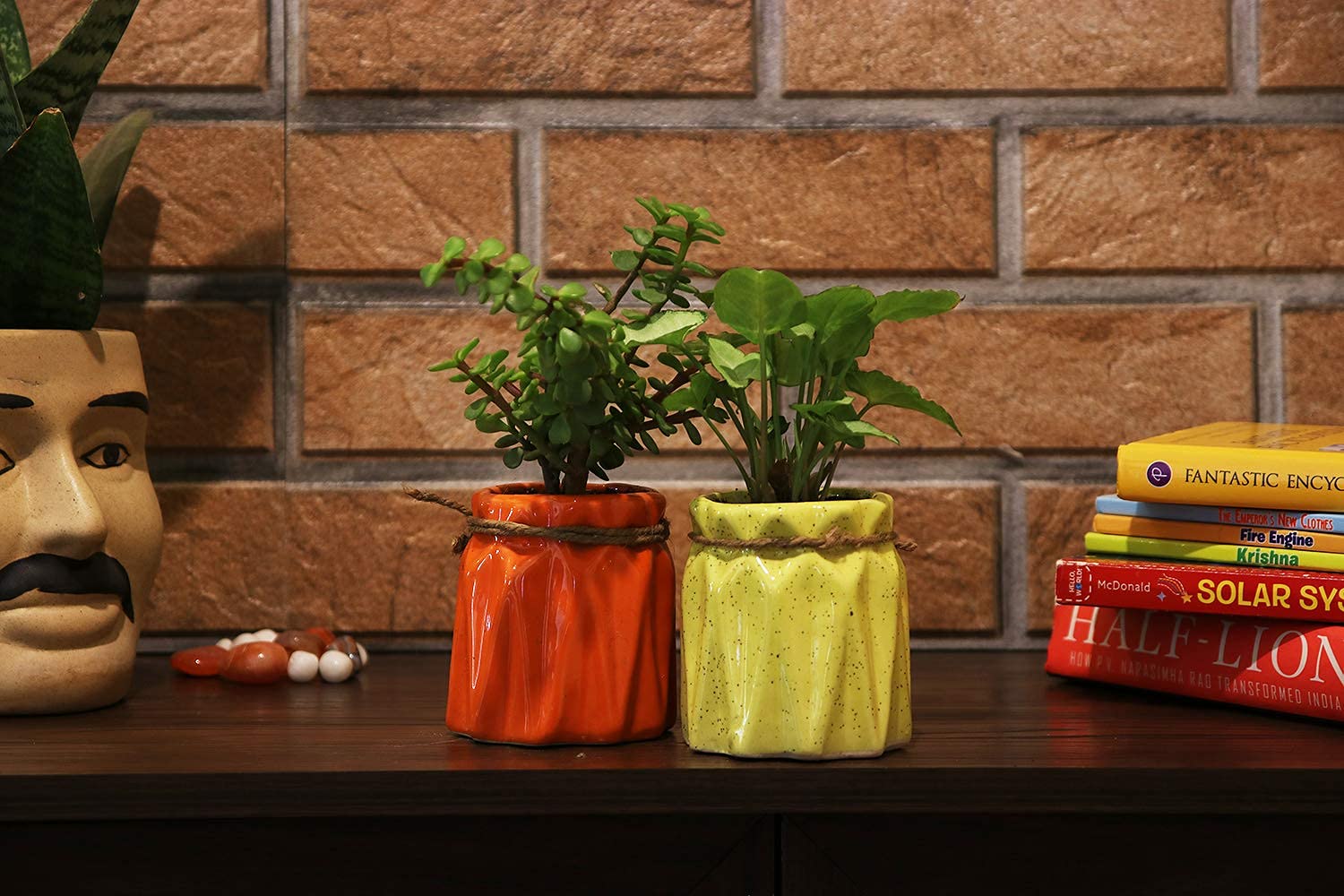 Leafy Tales Mystic Shape Ceramic Pot, Orange,1 pc