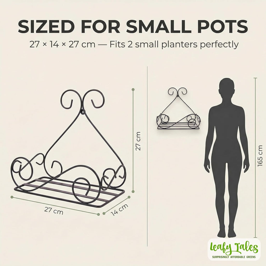 Leafy Tales Wall Mounted Metal Plant Stand Set of 1- Elegant Iron Flower Pot Holder for Indoor & Outdoor Walls | Decorative Rust-Proof Hanging Gamla Stand for Balcony, Living Room & Garden