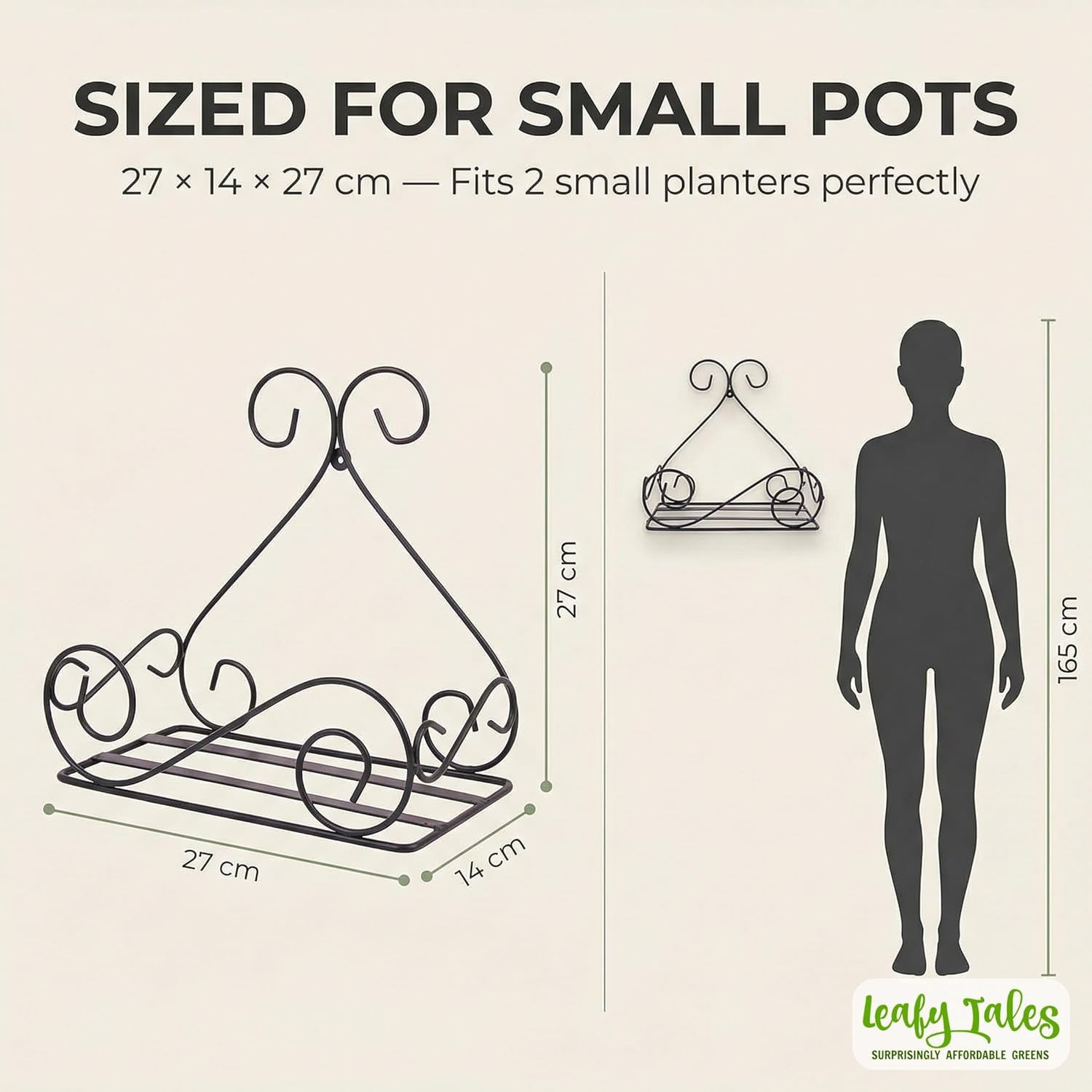 Leafy Tales Wall Mounted Metal Plant Stand Set of 1- Elegant Iron Flower Pot Holder for Indoor & Outdoor Walls | Decorative Rust-Proof Hanging Gamla Stand for Balcony, Living Room & Garden