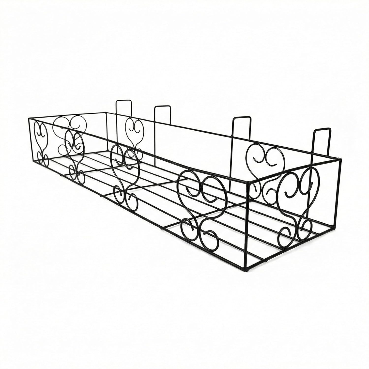Leafy Tales Metal Long Rectangular Shape Railings Pot Holder |Pot Holder Basket for Plants in Balcony Railings Gamla Stand for Indoor and Outdoor (Set of 2)