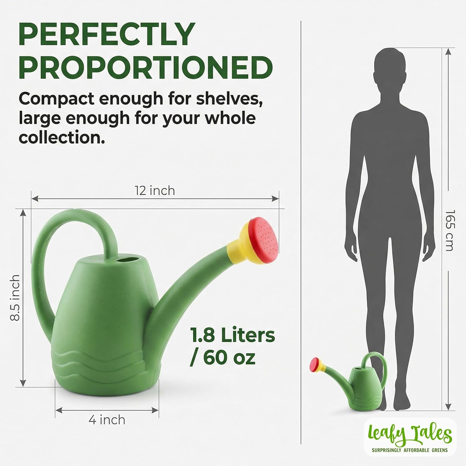 Leafy Tales Garden Watering Can (1.8 L, Green)