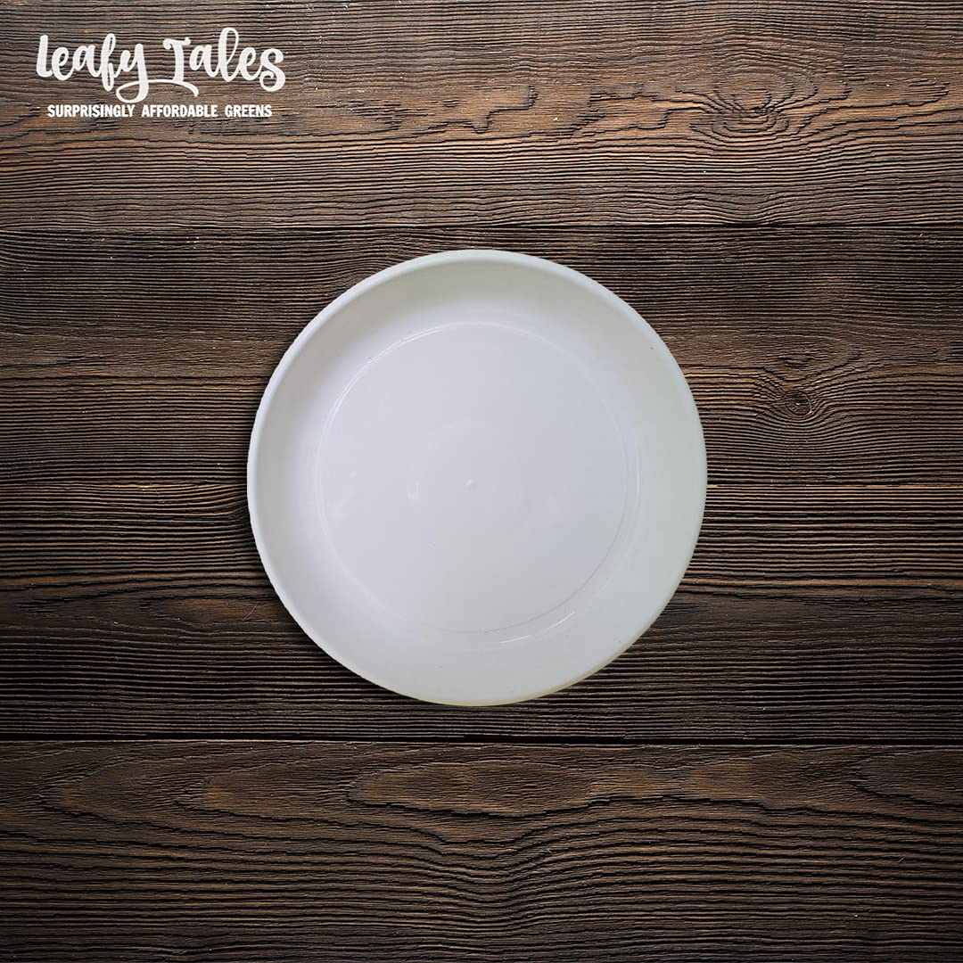 Leafy Tales Bottom Plate/Dripping Tray for Pots, White Color| (8-inch, White, Pack of 5)