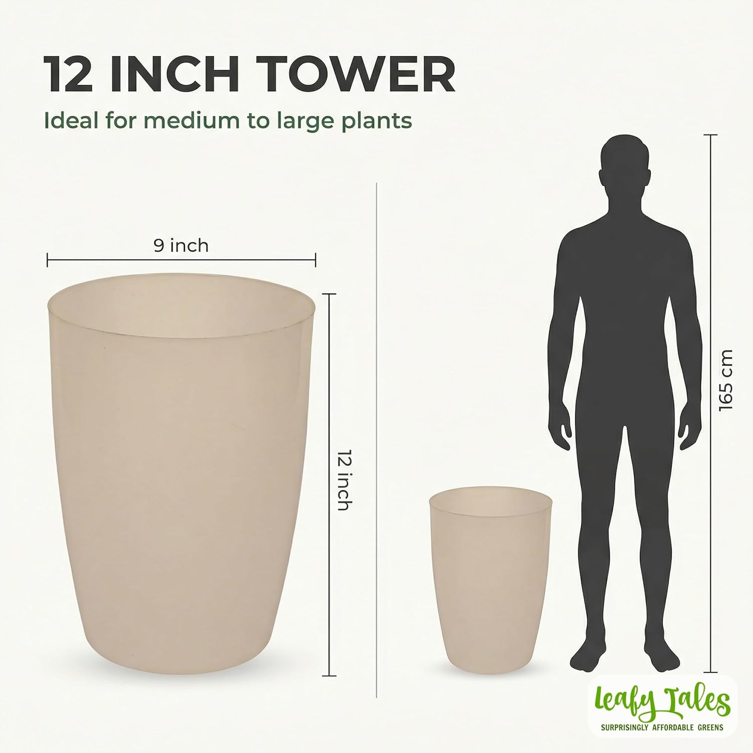 Leafy Tales Modern Round Tower Planter for Home Décor 12 INCH, Highly Durable,Lightweight Indoor Outdoor Planter, Flower Pot Gamla, Pot for Balcony Garden, Vegetables, Flowers & Greenery