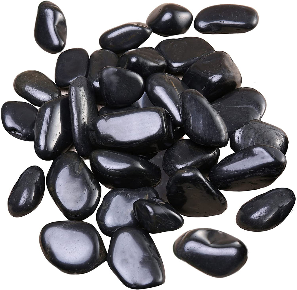 Leafy Tales Black Polish Marble Stone Pebbles for Home & Garden Decoration| Black Polish 1 Kg