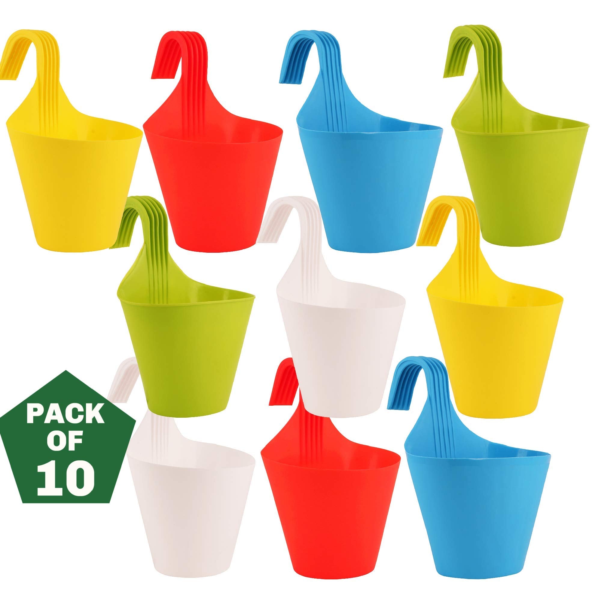 Leafy Tales Plastic Hook Hanging Pots (Set of 1, Blue) - 28 x 12 x 22 cm Durable Railing Planters - Detachable Hook Flower Pots for Balcony, Indoor, Outdoor Garden & Window Grills