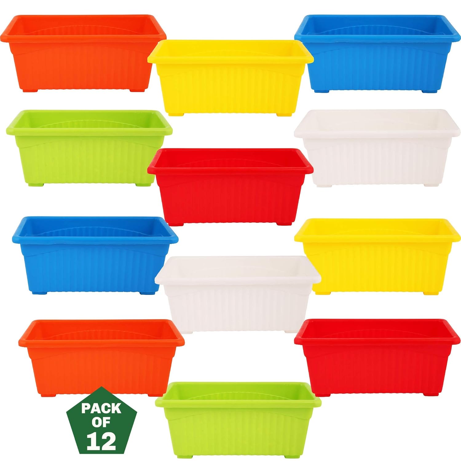 Leafy Tales Multicolor Rectangular Plastic Pots for Plants, Window Display, (Set of 12) (34.5 x 18.5 x 14 cm) (Tub - 12)