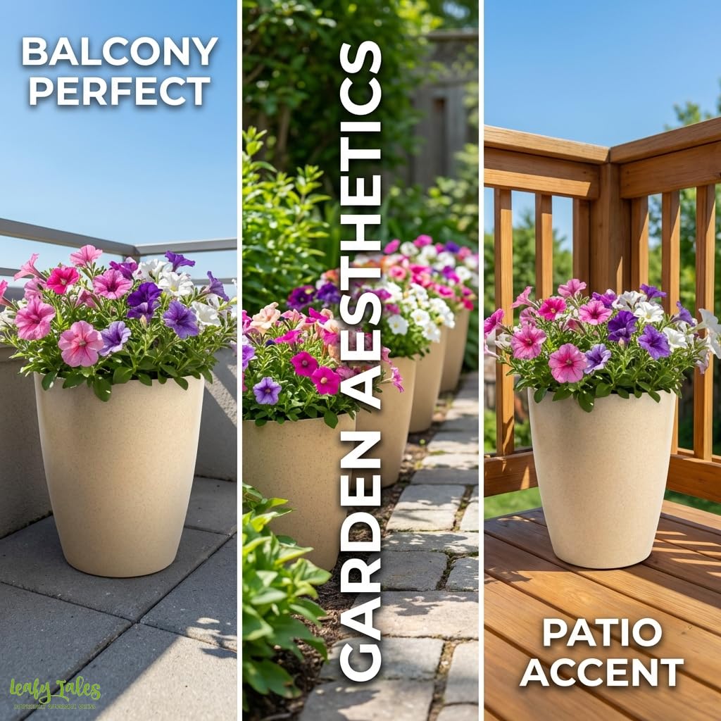 Leafy Tales Modern Round Tower Planter for Home Décor 12 INCH, Highly Durable,Lightweight Indoor Outdoor Planter, Flower Pot Gamla, Pot for Balcony Garden, Vegetables, Flowers & Greenery