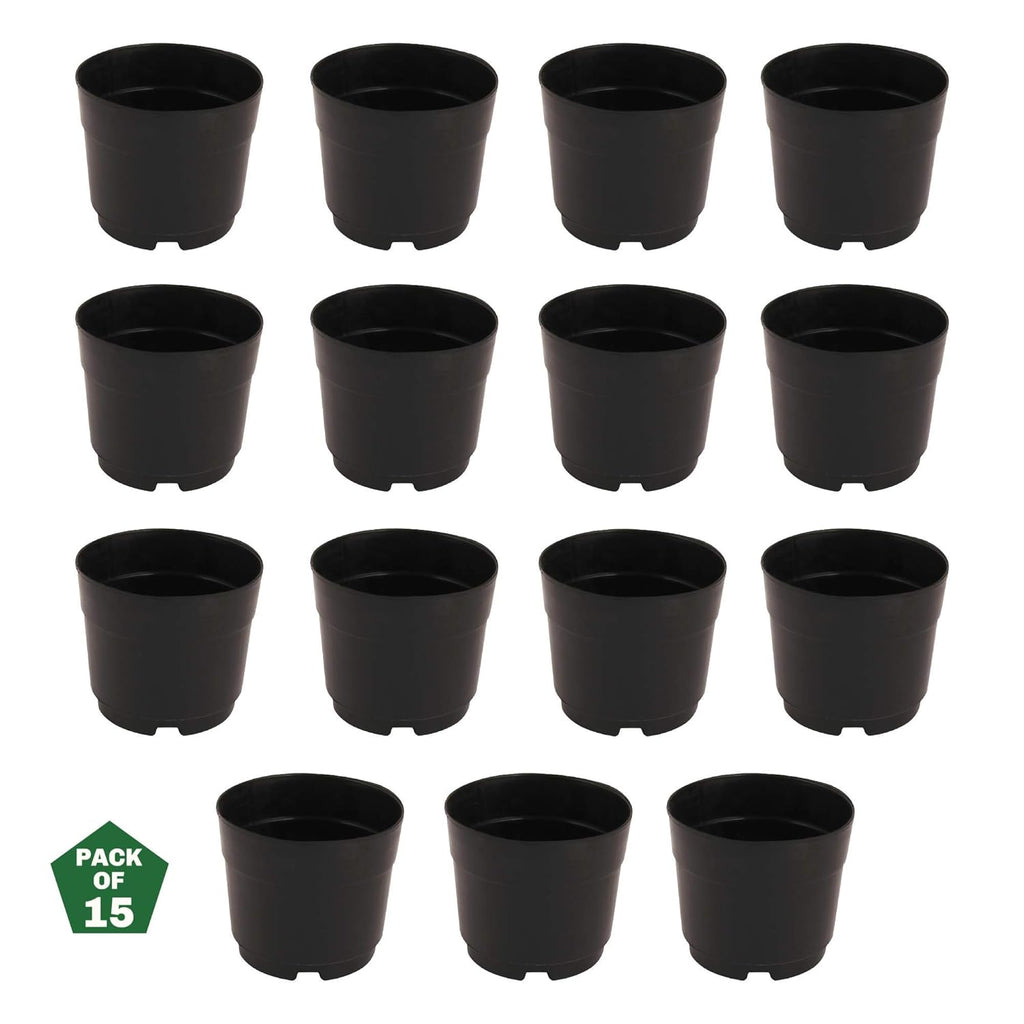 Leafy Tales UV Plastic Round Pots for Plants (6 Inches, Black, Pack of 15) | Lightweight Indoor Outdoor Garden & Balcony Planters