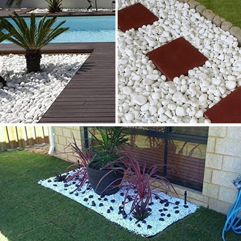 Leafy Tales White Polished Marble Stone Pebbles for Home & Garden Decoration| White Polish 2 Kg