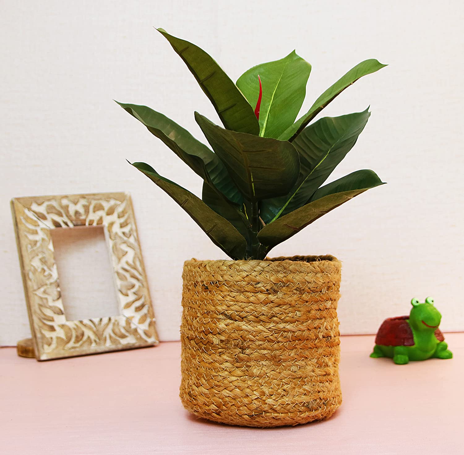 Leafy Tales HandWoven Round Pot Bag in Natural Jute - Plant Bag for All Plants, Indoor Outdoor Plant Sack (Set of 1) (Beige) (12x12 inches)