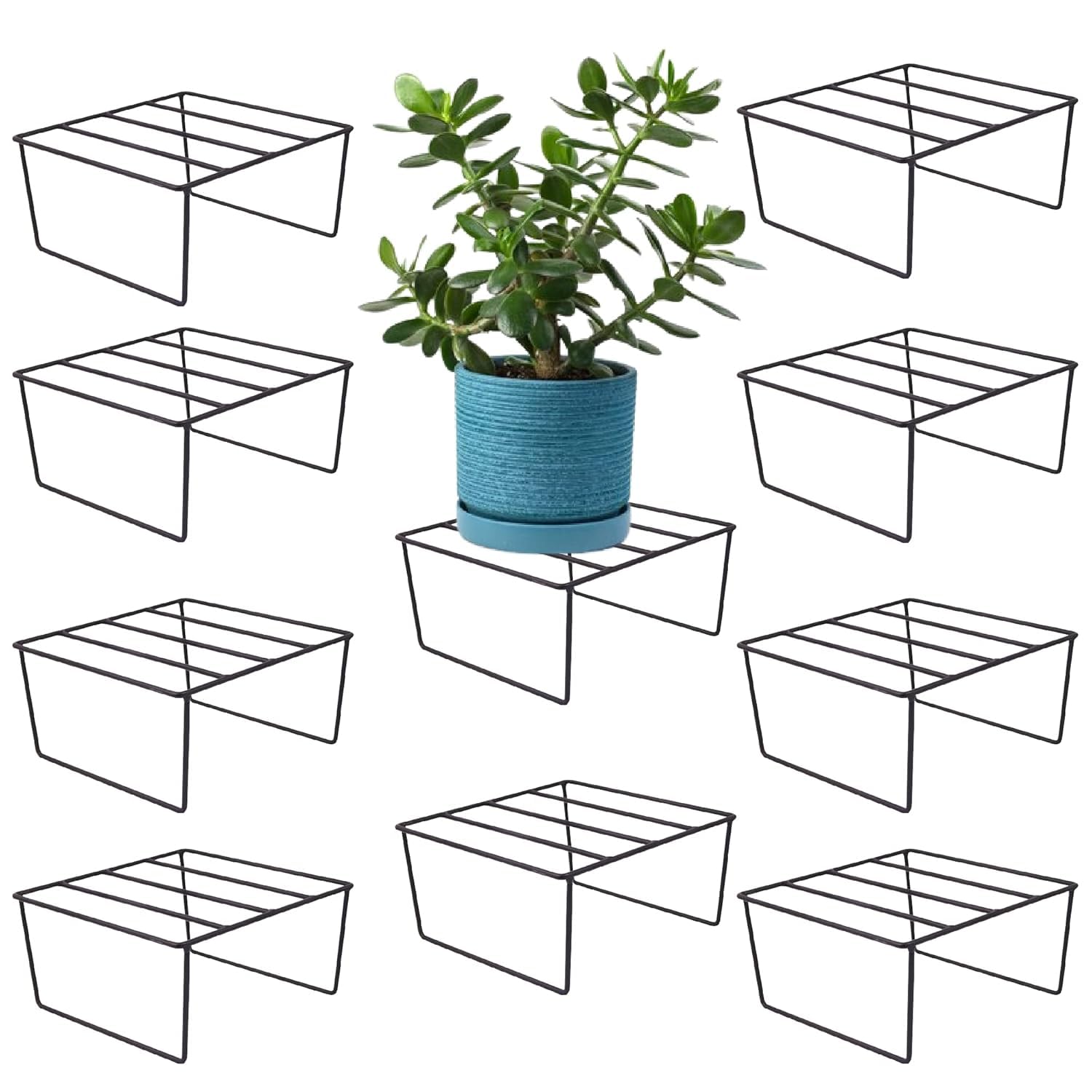 Leafy Tales Set of 10 – Square Metal/Iron Plant Stand for Indoor/Outdoor Flower Pot for Home, Garden, Balcony, Living Room Decor