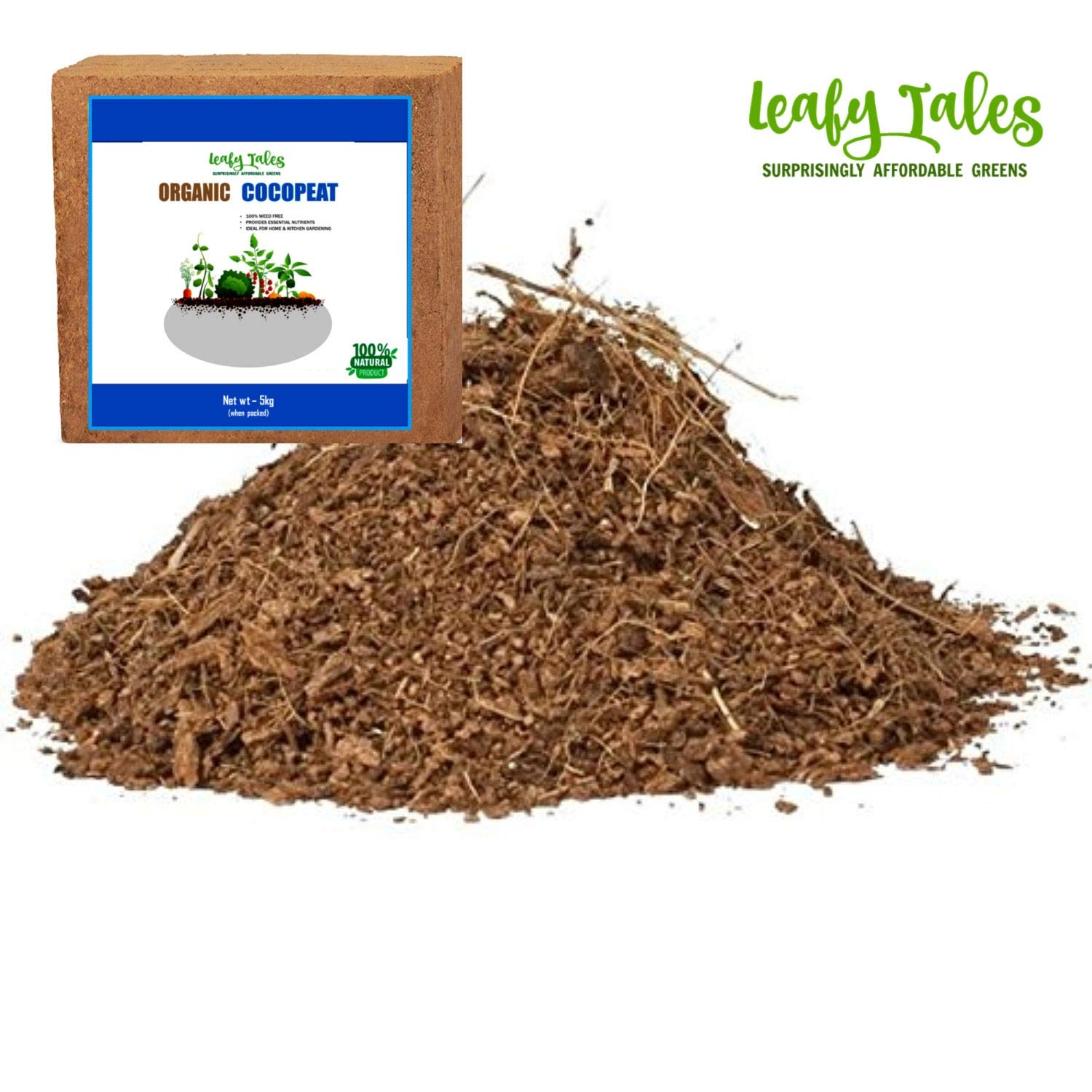 Leafy Tales Cocopeat Brick 4.5-5 kg, Expands Up to 80L, Ideal Growing Media for Plants