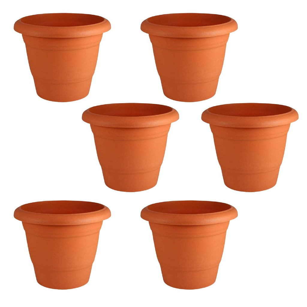Leafy Tales 6-inch Plastic Flower Pots (Pack of 6) - Terracotta Colour Garden Gamla for Home & Outdoor Balcony - Durable Indoor/Outdoor Planters with Drainage Saucers