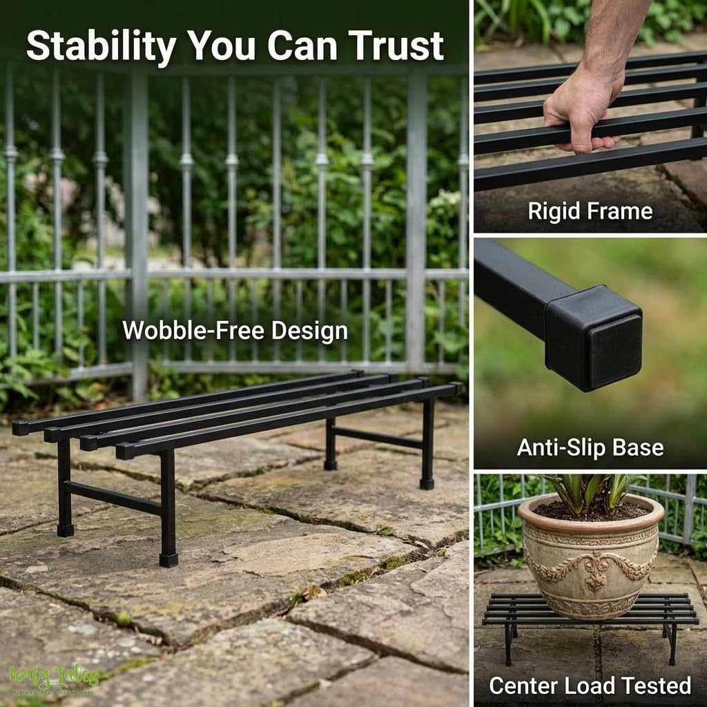 Leafy Tales Heavy-Duty Metal Plant Stand Set of 2– Durable Iron Pot Stand for Indoor and Outdoor Use – Rust-Proof Garden Shelf (Black, 76cm x 24cm x 18cm)