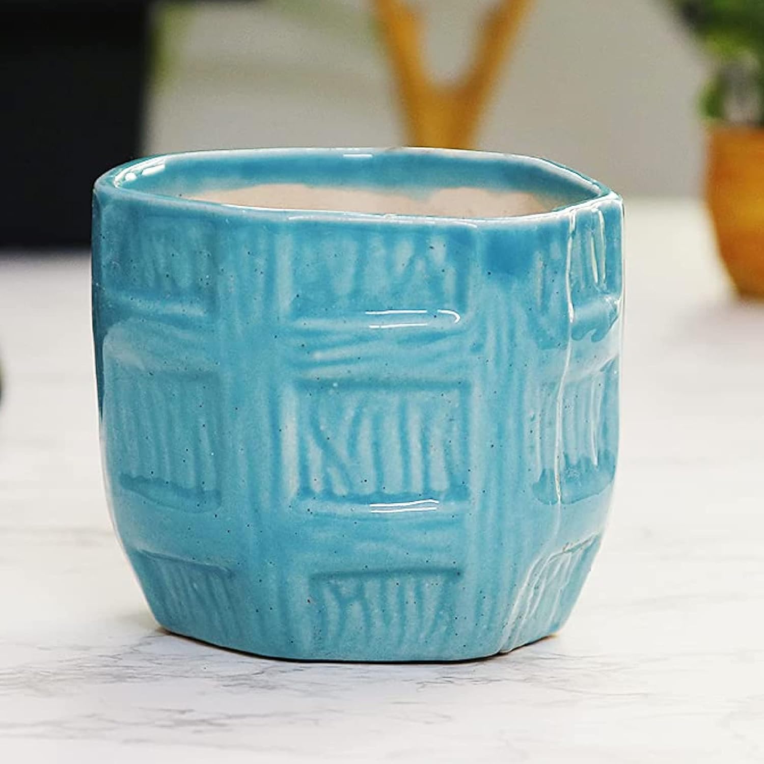 Leafy Tales Barrel Ceramic Pot Planter, Home Garden Decor 1pc (Barrel Aqua)