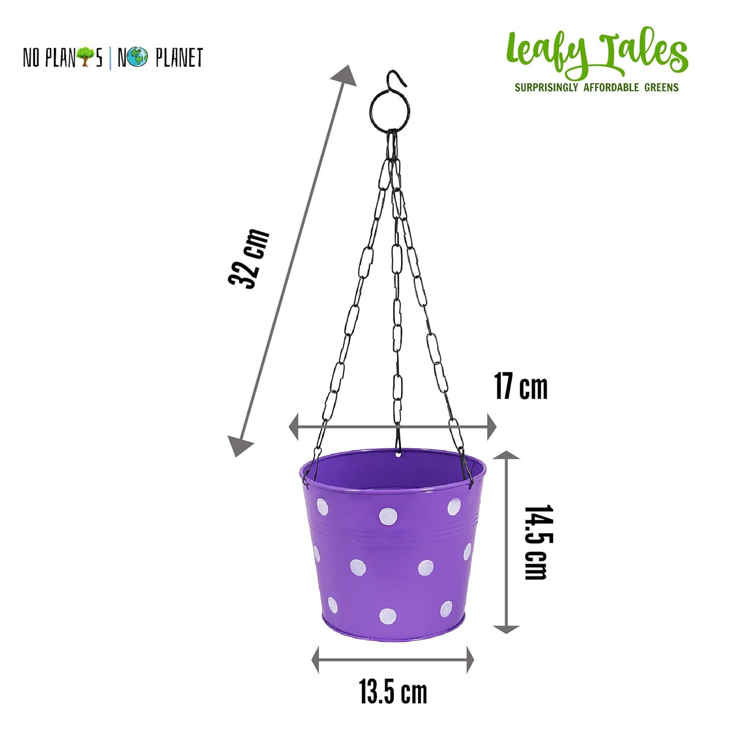 Leafy Tales Metal Chain Hanging Planter - Set of 5 (Rust Free - Red, Green, Yellow, Pink, Purple) - with Chains, 14 cm x 17 cm x 14.5 cm