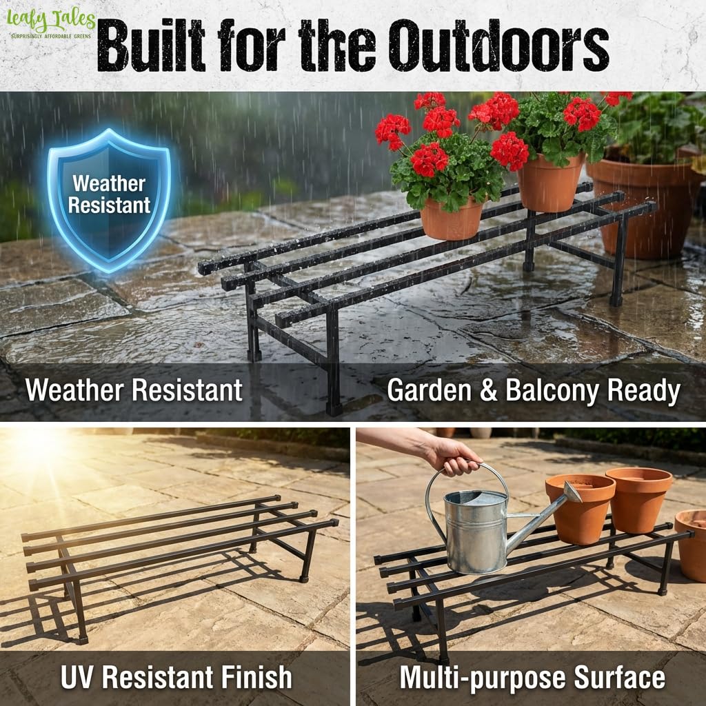 Leafy Tales Heavy-Duty Metal Plant Stand Set of 1– Durable Iron Pot Stand for Indoor and Outdoor Use – Rust-Proof Garden Shelf (Black, 76cm x 24cm x 18cm)