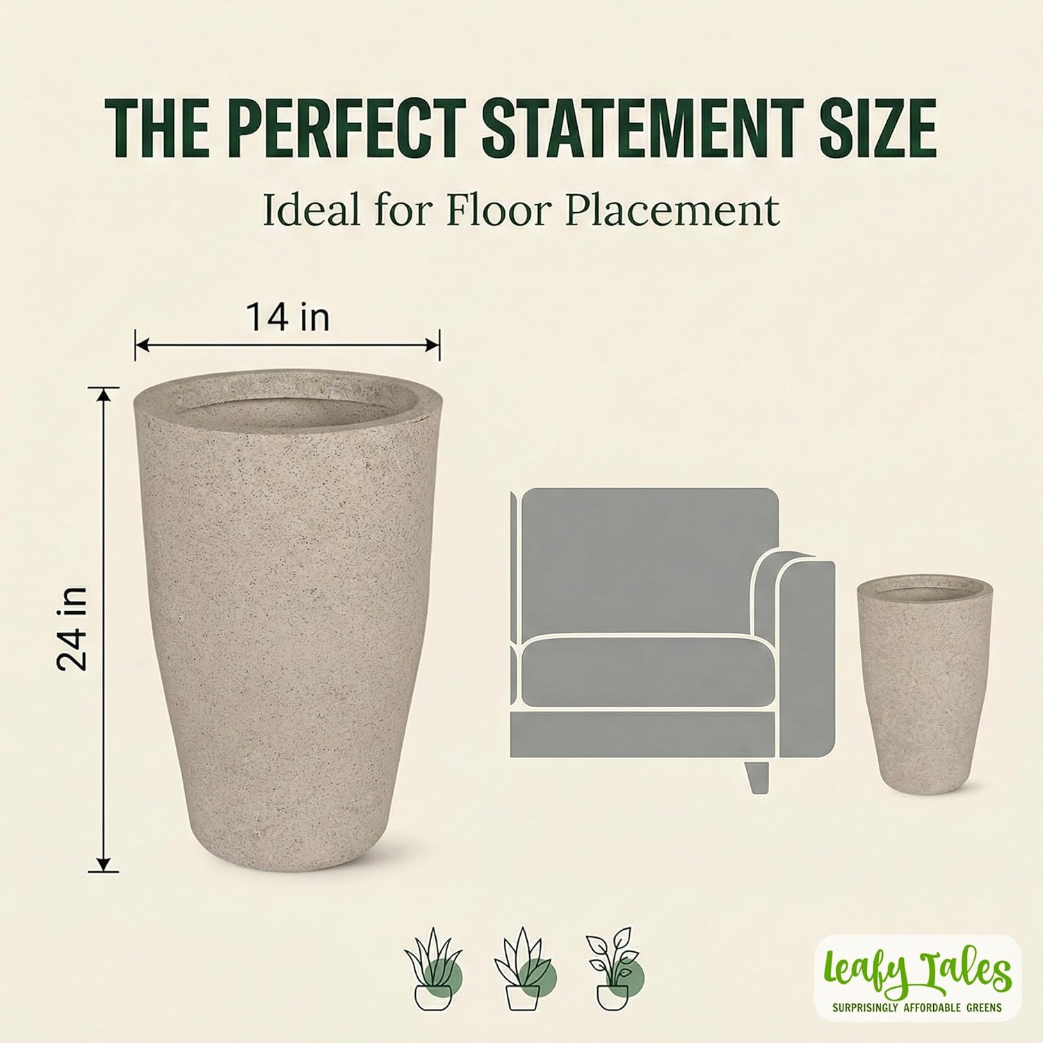 Leafy Tales Modern Round Tower Planter for Home Décor 24 INCH, Highly Durable,Lightweight Indoor Outdoor Planter, Flower Pot Gamla, Pot for Balcony Garden, Vegetables, Flowers & Greenery