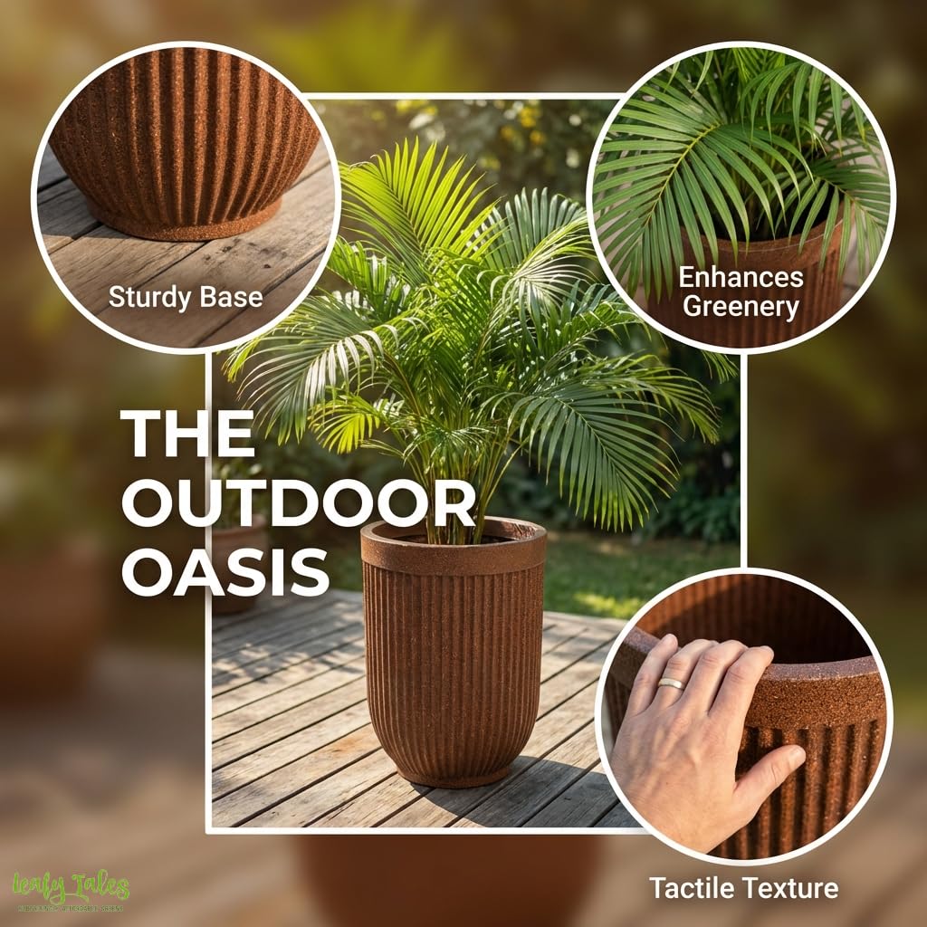 Leafy Tales Modern Ribbed Tall Round Planter - 24 Inch Decorative Flower Pot with Granite Finish, Lightweight & Weather Resistant Indoor/Outdoor Garden Pot for Home, Office, and Living Room Decor
