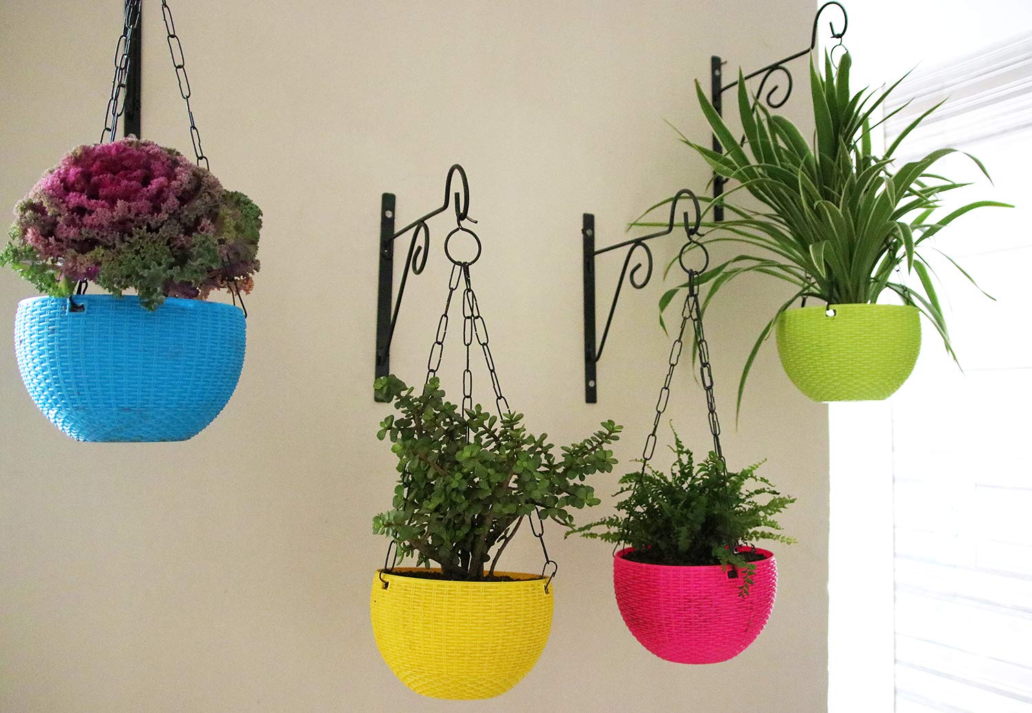 Leafy Tales Plastic Hanging Hook Pots (Set of 1, Yellow) Durable Railing Planters for Balcony, Window Grill & Fence - Detachable Hook Flower Pots for Indoor & Outdoor Vertical Gardening