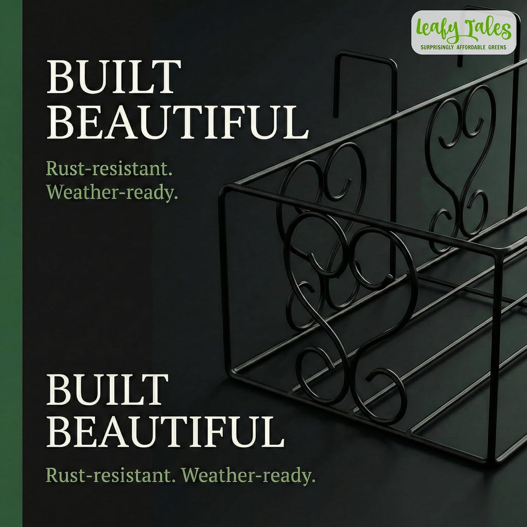Leafy Tales Metal Long Rectangular Shape Railings Pot Holder |Pot Holder Basket for Plants in Balcony Railings Gamla Stand for Indoor and Outdoor (Set of 1)