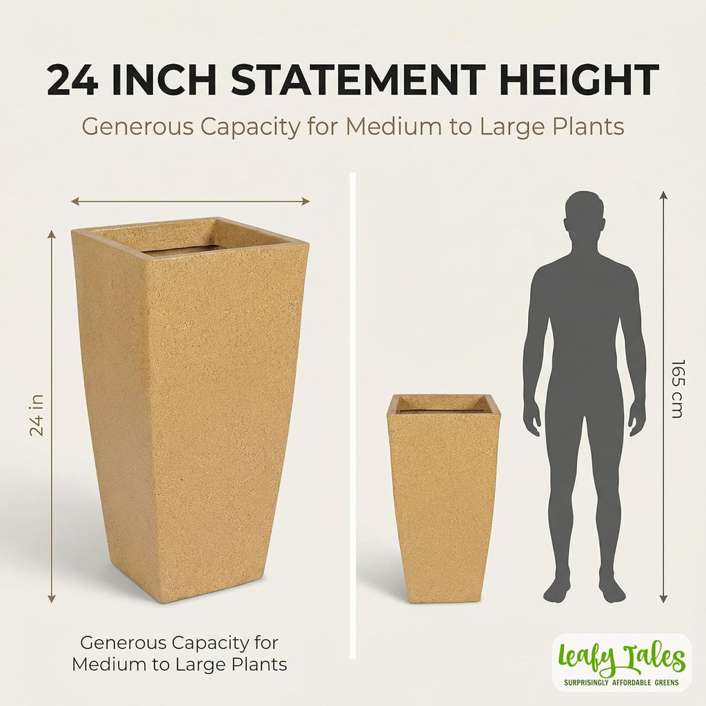 Leafy Tales Modern Roto Square Tower Planter for Home Décor 24 INCH, Highly Durable,Lightweight Indoor Outdoor Planter, Flower Pot Gamla