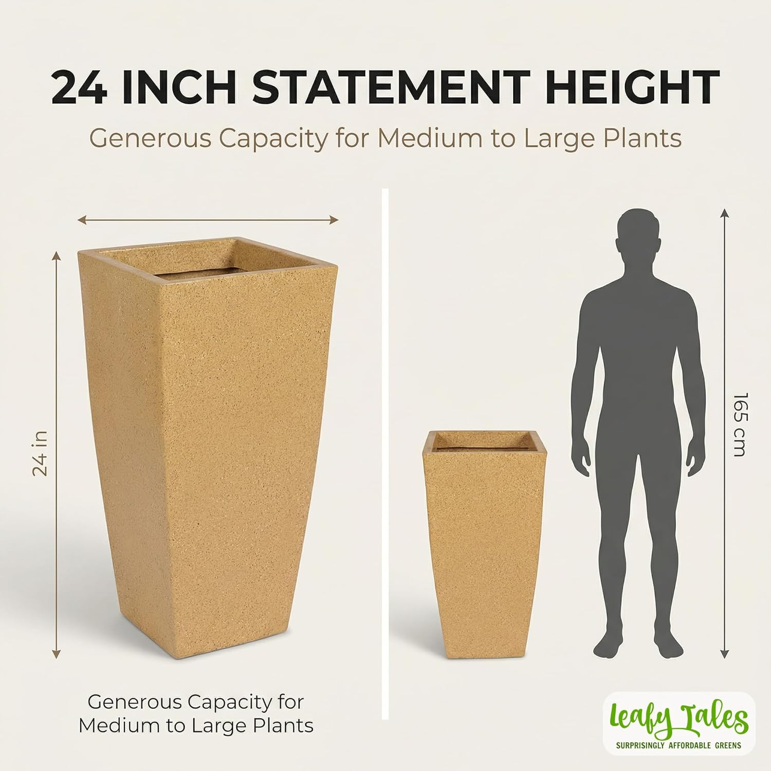 Leafy Tales Modern Roto Square Tower Planter for Home Décor 24 INCH, Highly Durable,Lightweight Indoor Outdoor Planter, Flower Pot Gamla