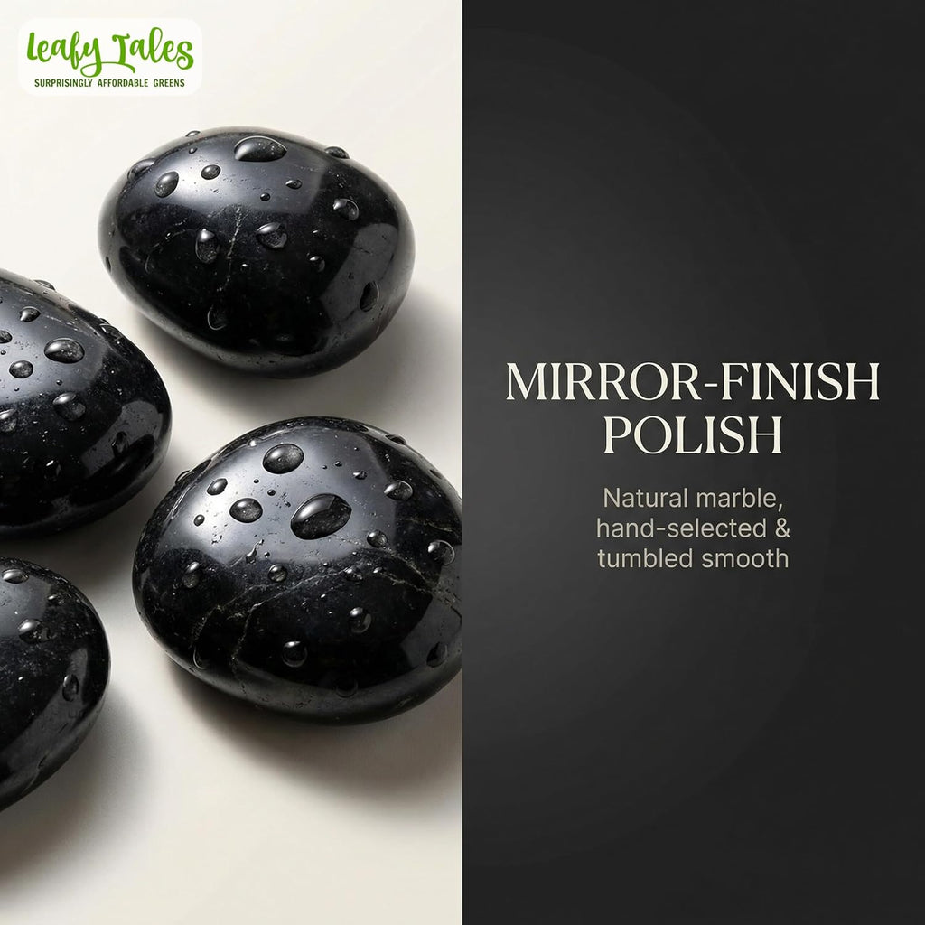Leafy Tales Black Polish Marble Stone Pebbles for Home & Garden Decoration| Black Polish 5 Kg