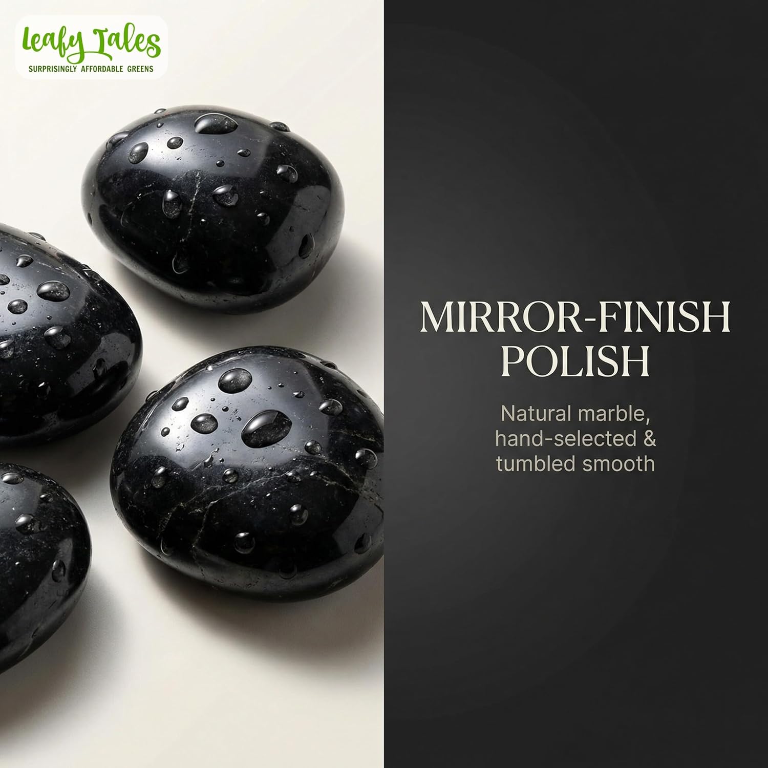 Leafy Tales Black Polish Marble Stone Pebbles for Home & Garden Decoration| Black Polish 5 Kg