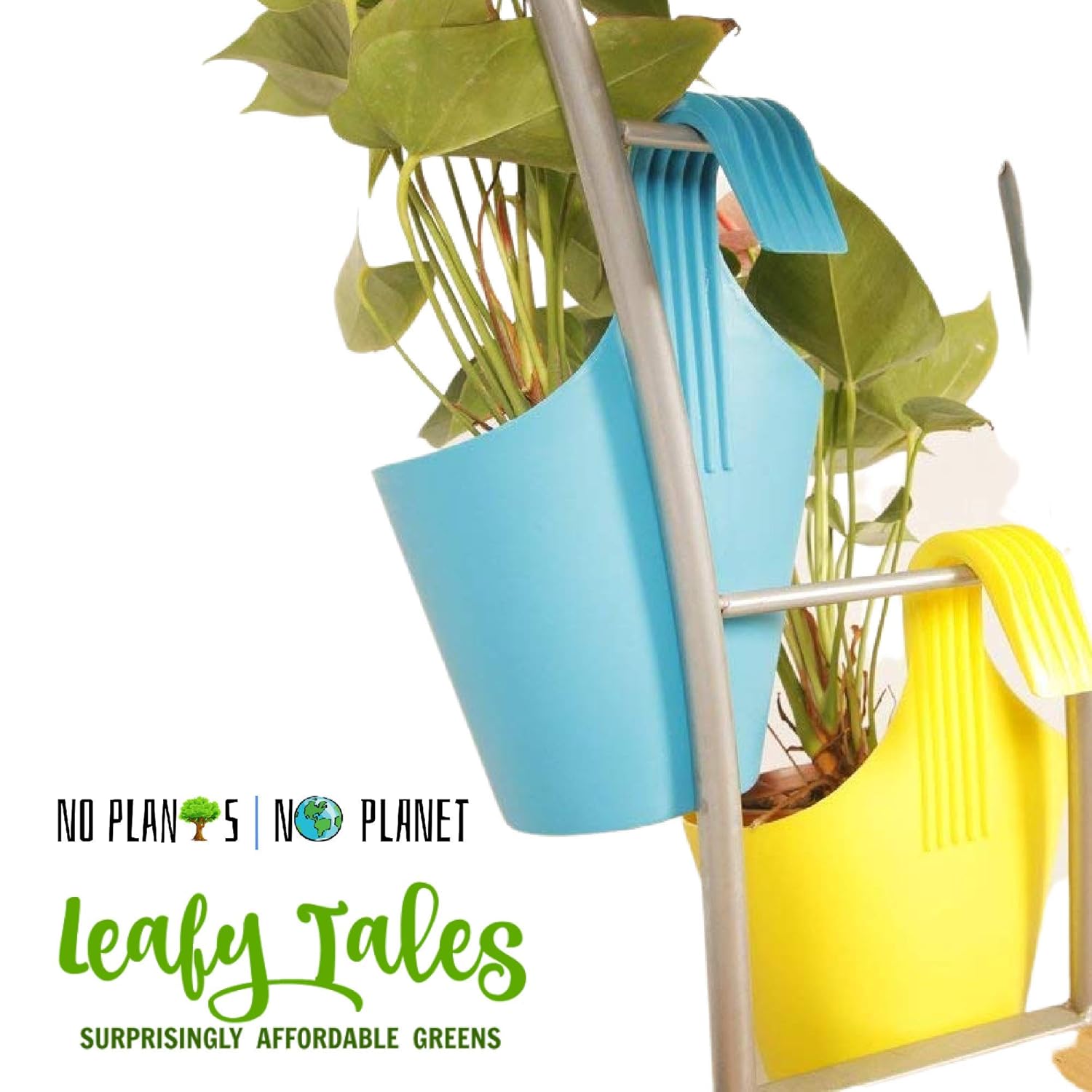 Leafy Tales Plastic Hook Hanging Pots (Set of 1, Blue) - 28 x 12 x 22 cm Durable Railing Planters - Detachable Hook Flower Pots for Balcony, Indoor, Outdoor Garden & Window Grills