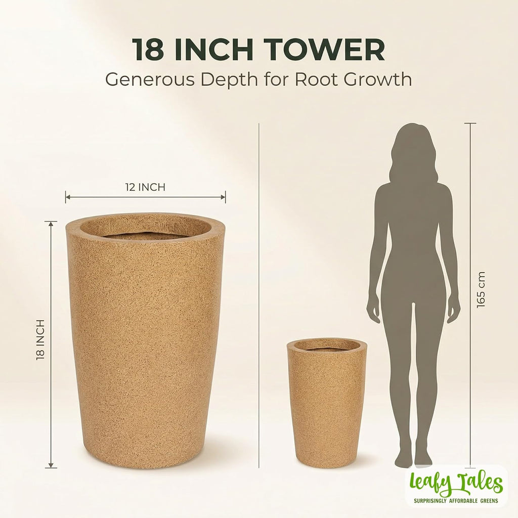 Leafy Tales Modern Round Tower Planter for Home Décor 18 INCH, Highly Durable,Lightweight Indoor Outdoor Planter, Flower Pot Gamla, Pot for Balcony Garden, Vegetables, Flowers & Greenery