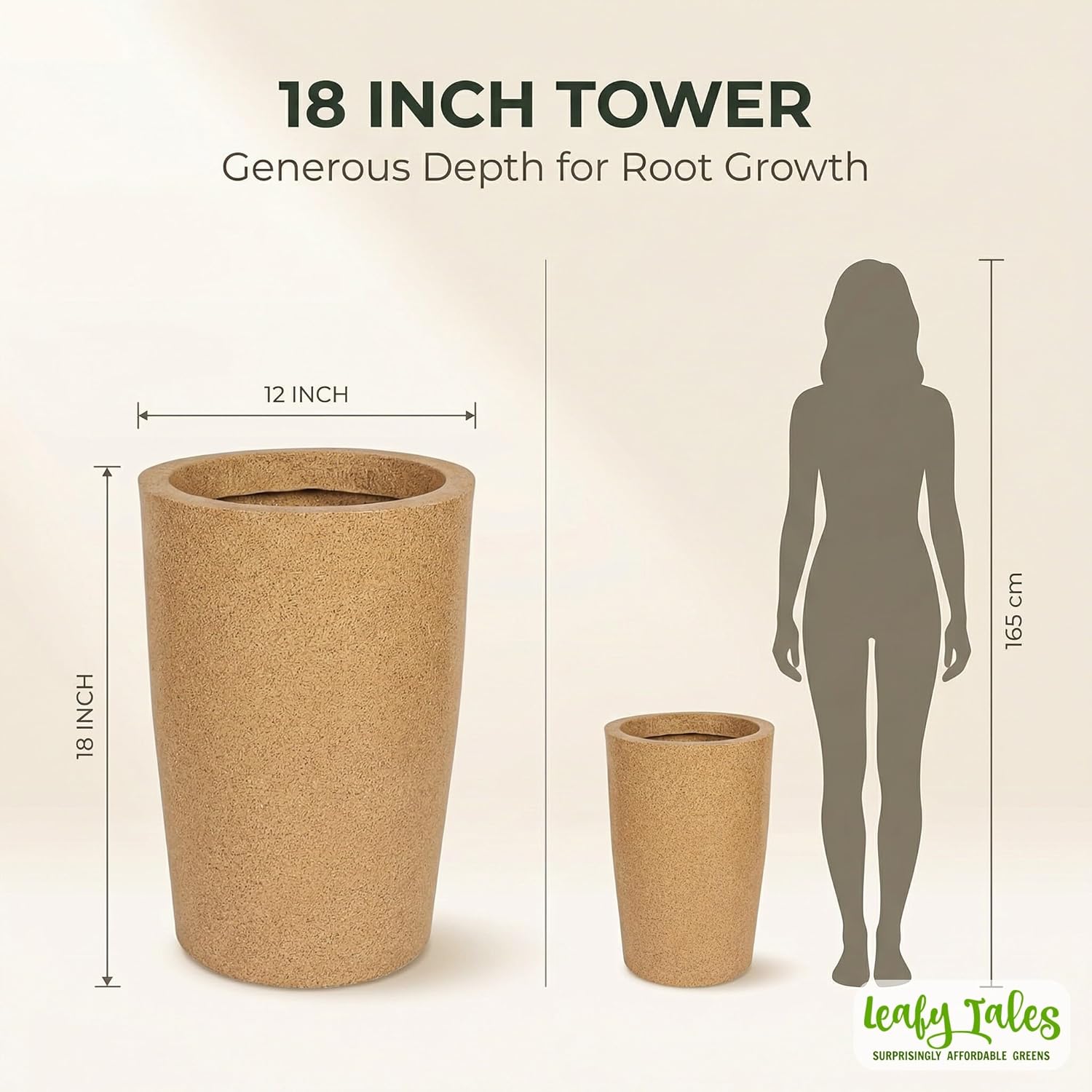 Leafy Tales Modern Round Tower Planter for Home Décor 18 INCH, Highly Durable,Lightweight Indoor Outdoor Planter, Flower Pot Gamla, Pot for Balcony Garden, Vegetables, Flowers & Greenery