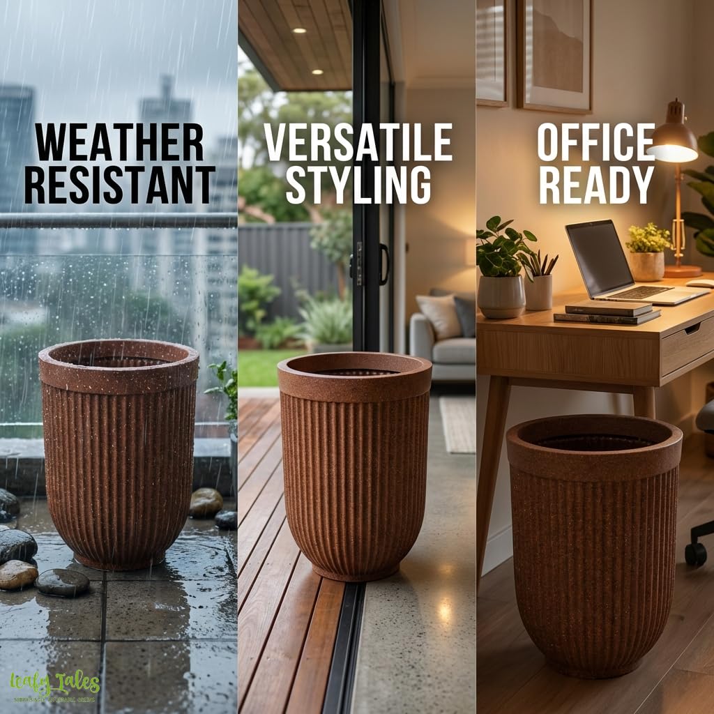 Leafy Tales Modern Ribbed Tall Round Planter - 24 Inch Decorative Flower Pot with Granite Finish, Lightweight & Weather Resistant Indoor/Outdoor Garden Pot for Home, Office, and Living Room Decor