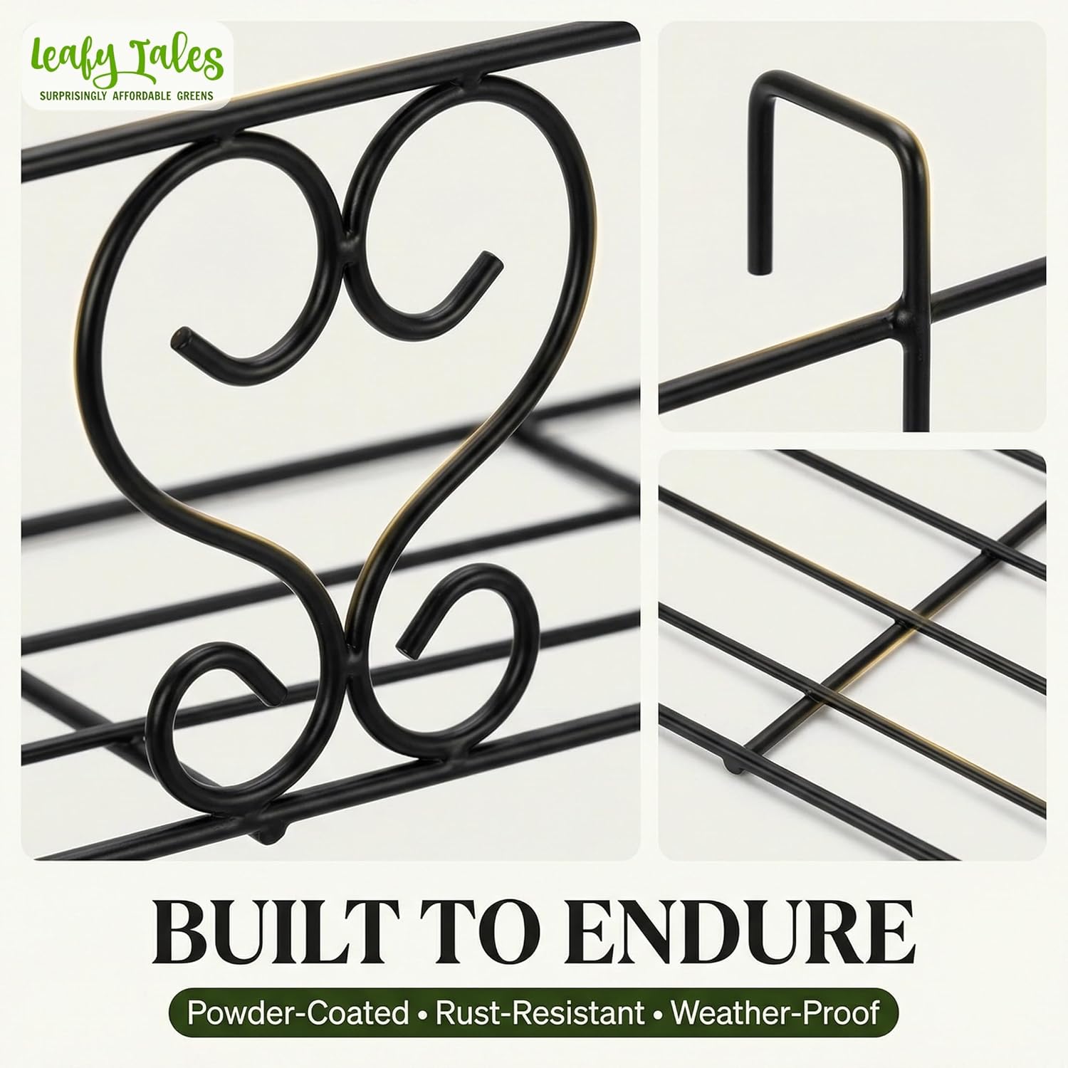 Leafy Tales Metal Long Rectangular Shape Railings Pot Holder |Pot Holder Basket for Plants in Balcony Railings Gamla Stand for Indoor and Outdoor (Set of 2)